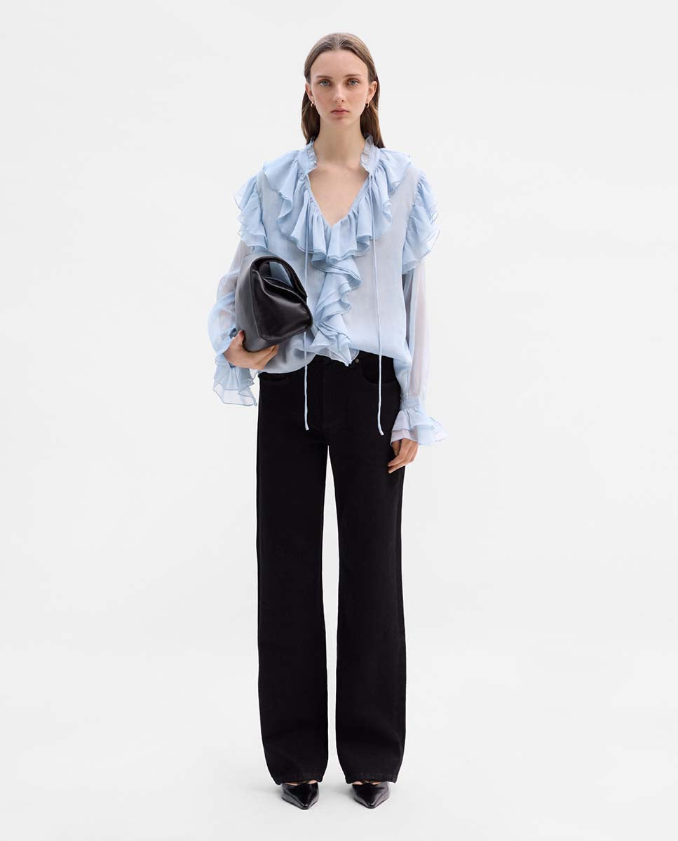 Straight cotton twill trousers