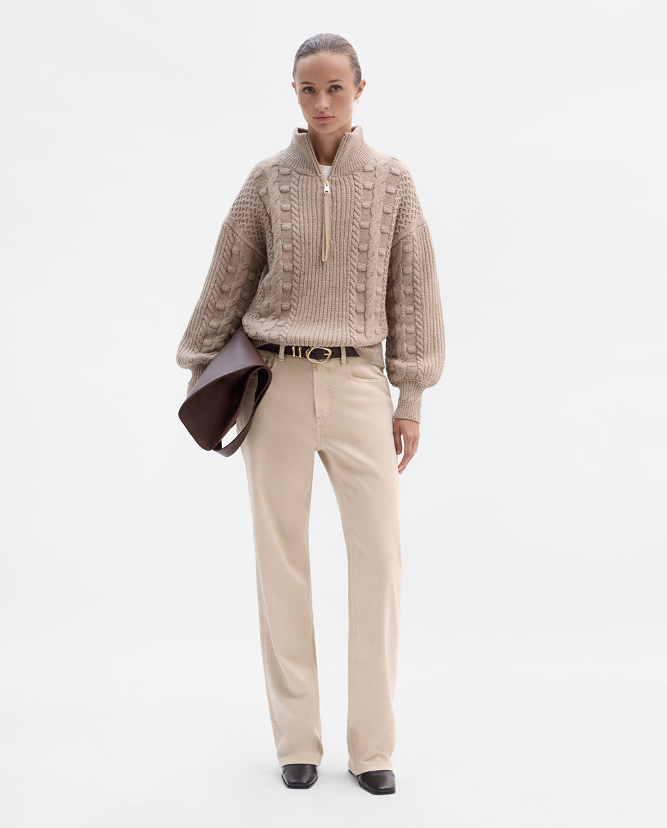 Straight cotton twill trousers