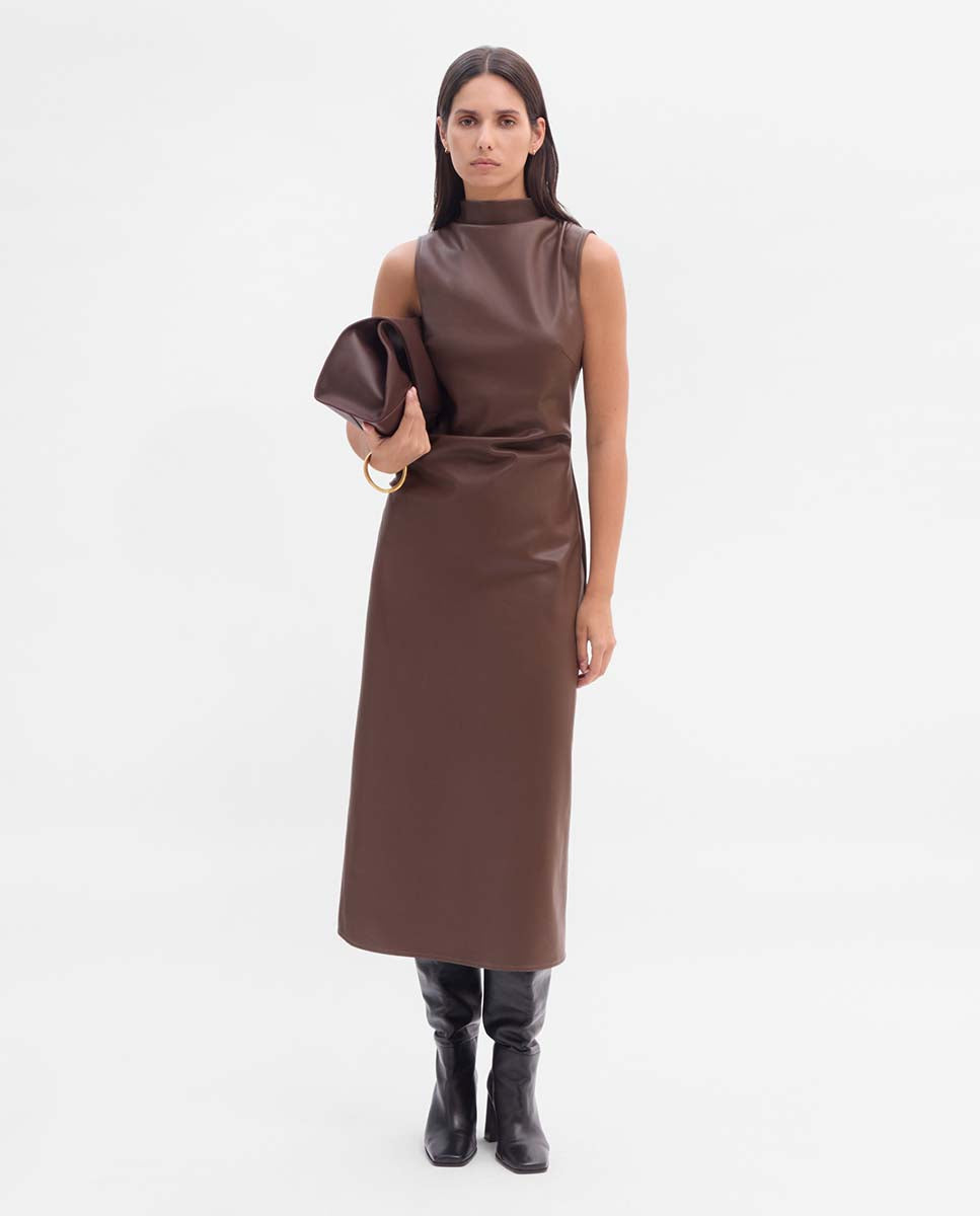 Vestido drapeado ecopiel