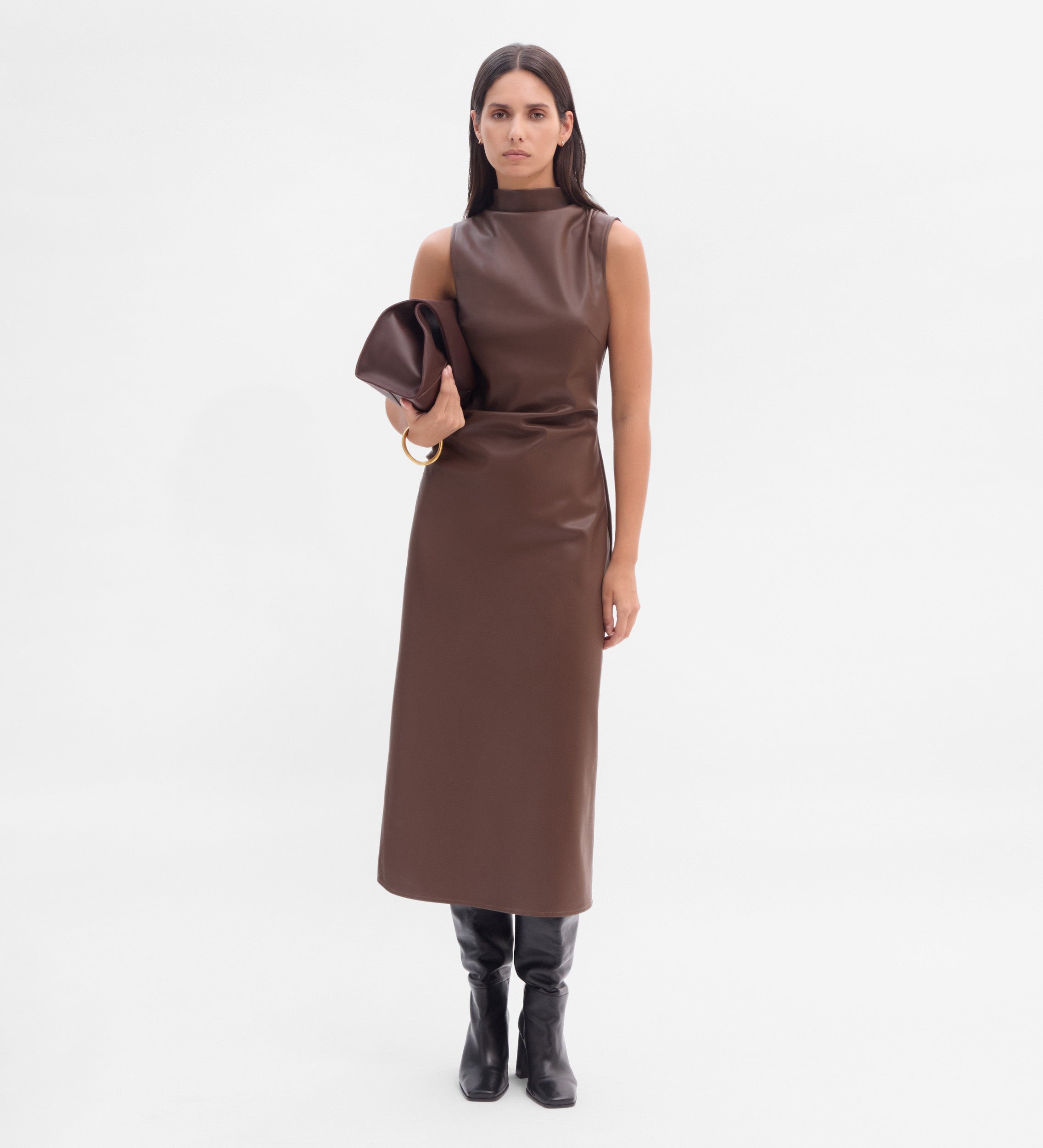 robe drapée à effet cuir