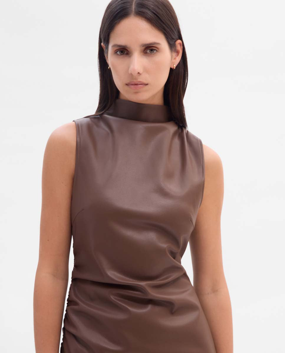Vestido drapeado ecopiel