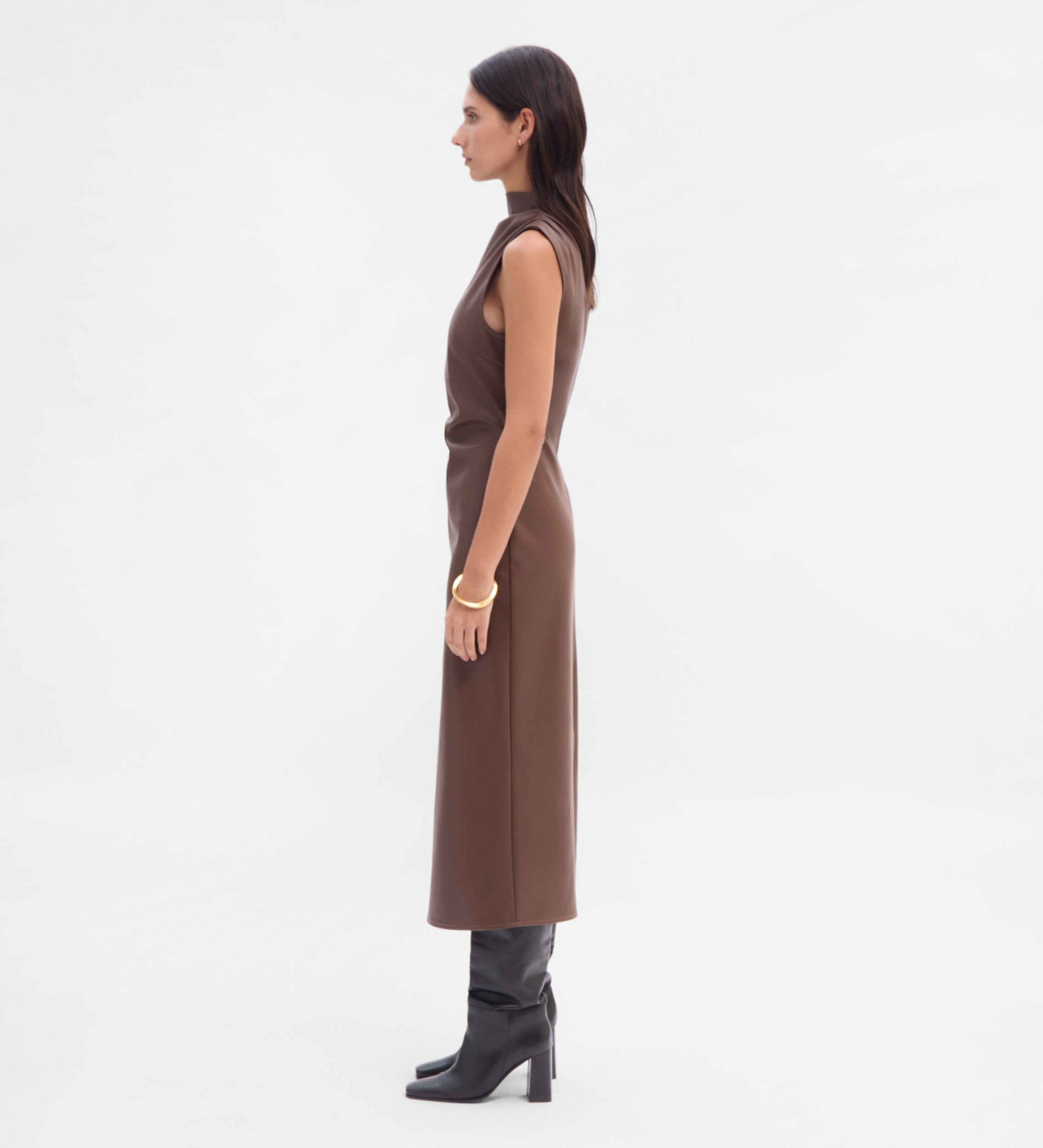 Vestido drapeado efecto piel