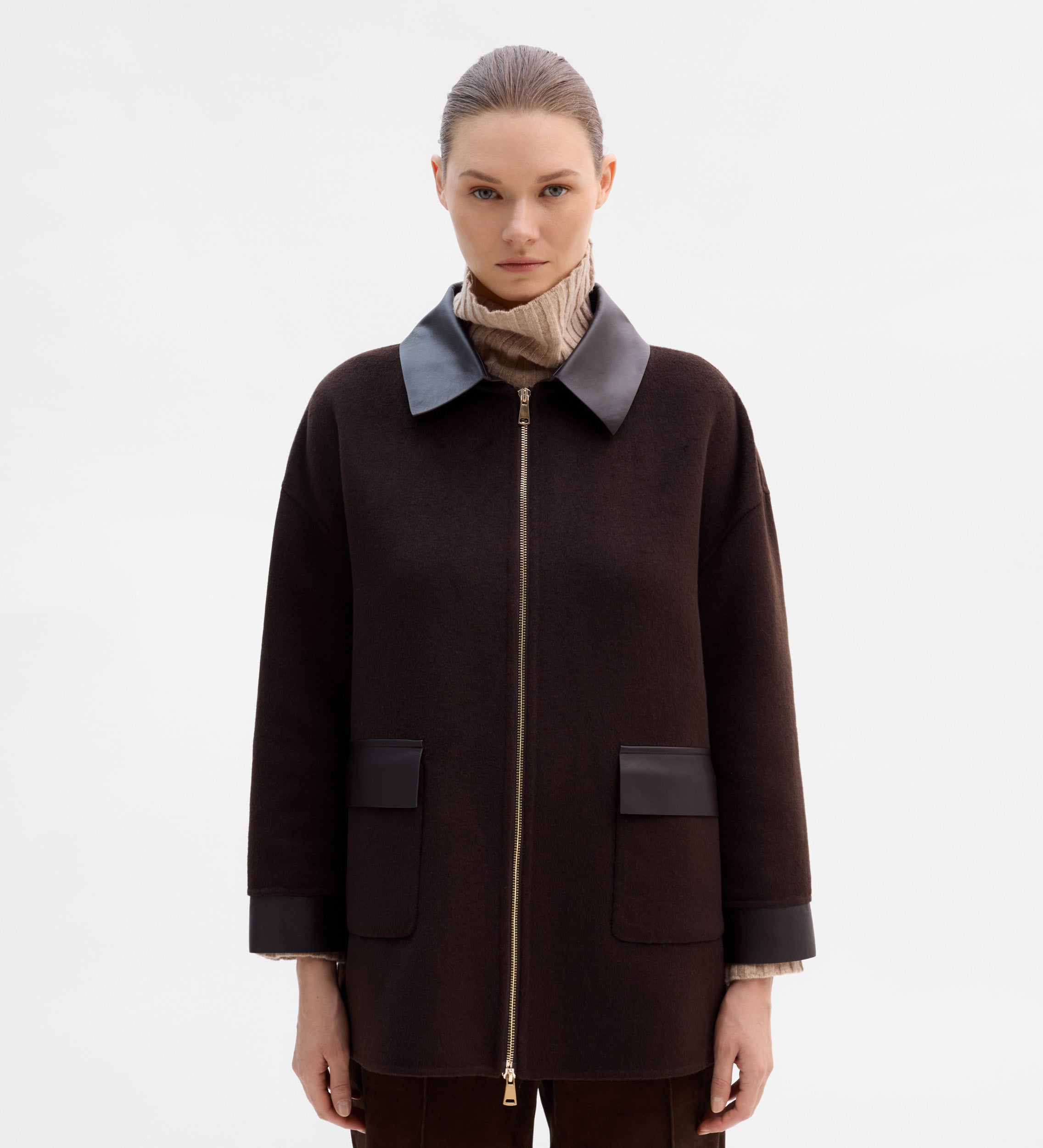 Bi-material wool jacket