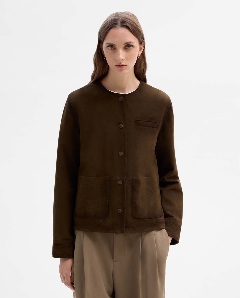 Veste en daim à col rond