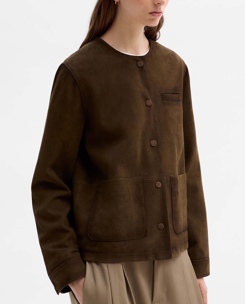 Veste en daim à col rond