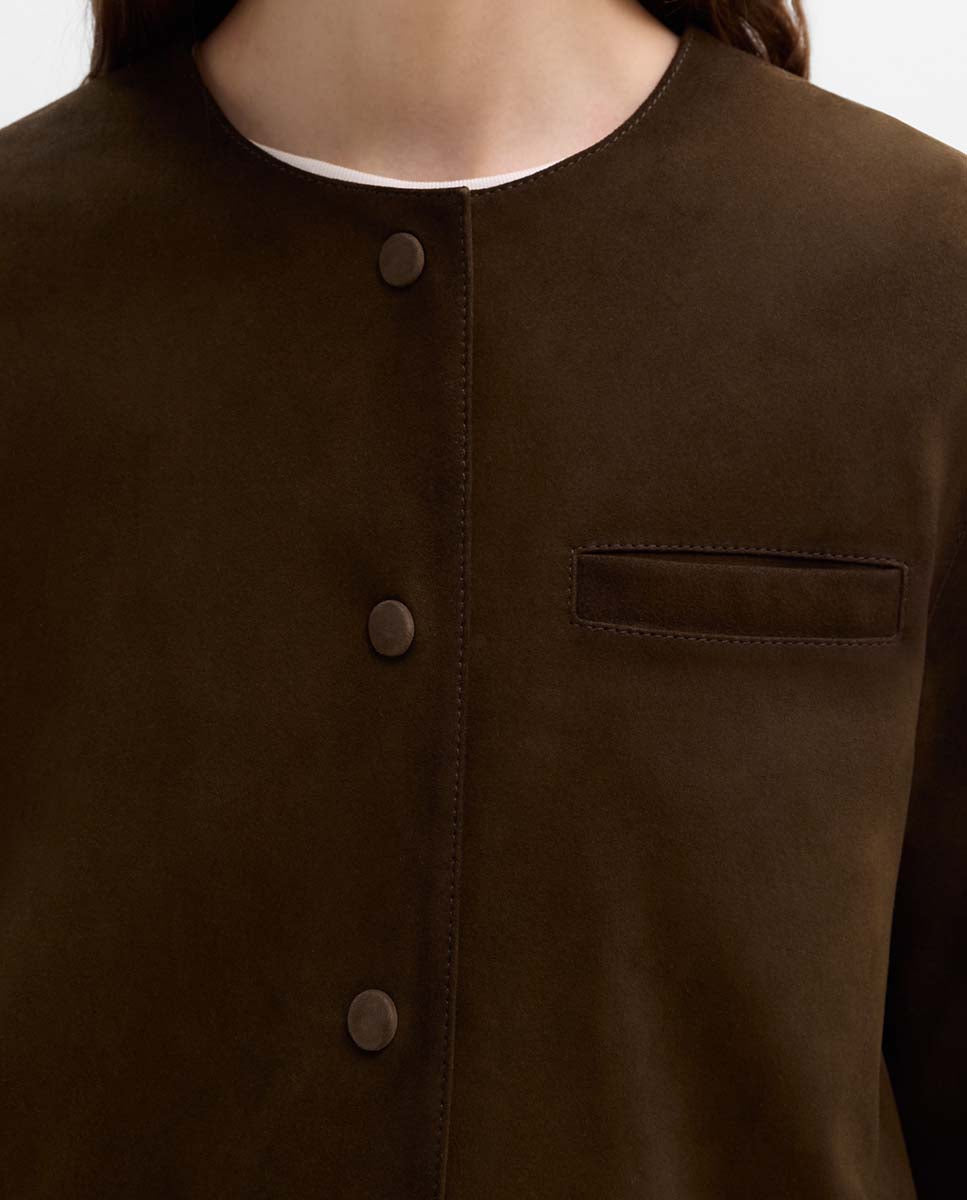 Veste en daim à col rond