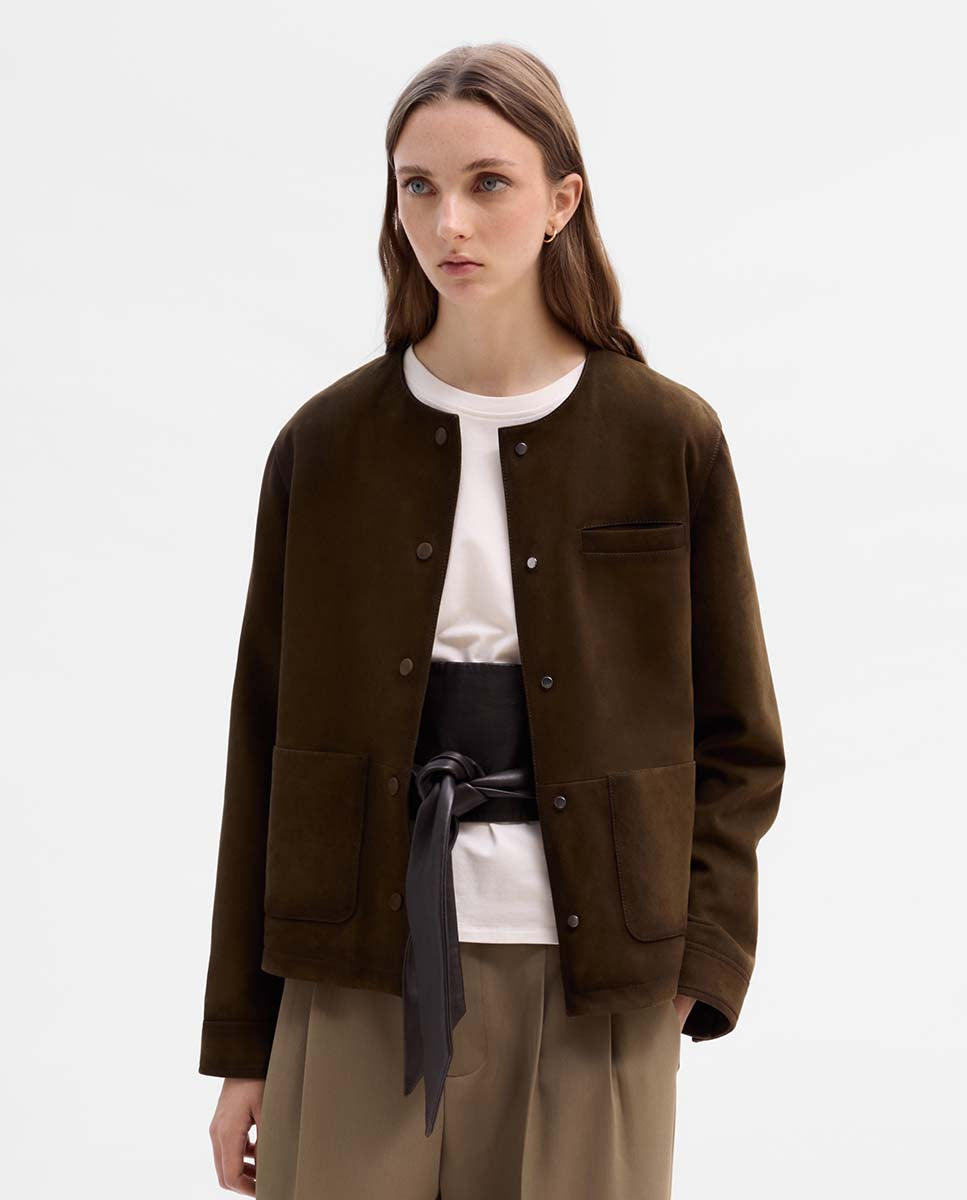 Veste en daim à col rond