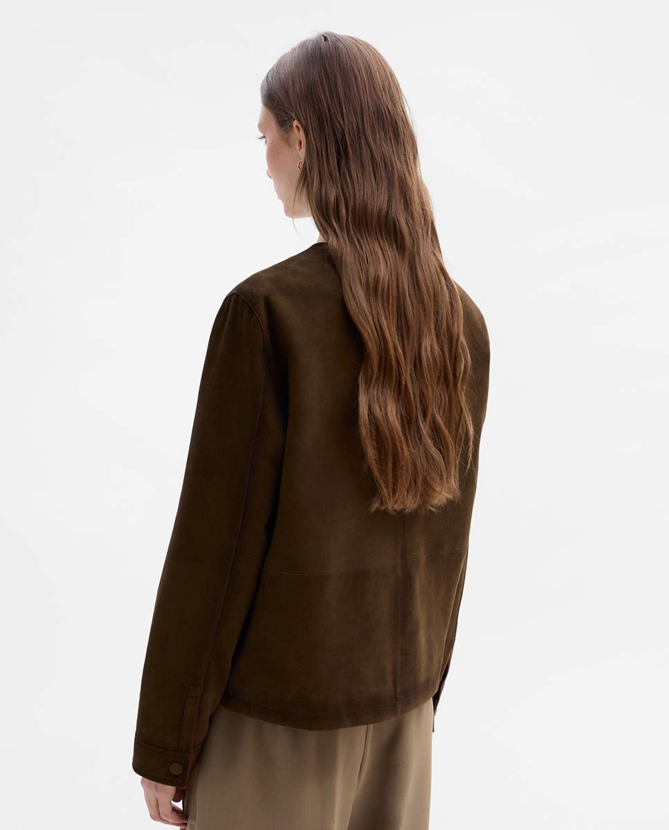 Veste en daim à col rond