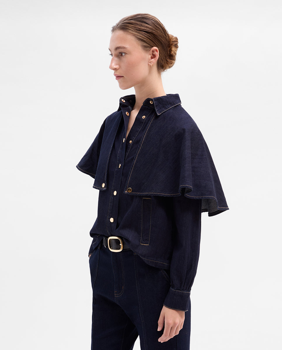 Denim cape blouse