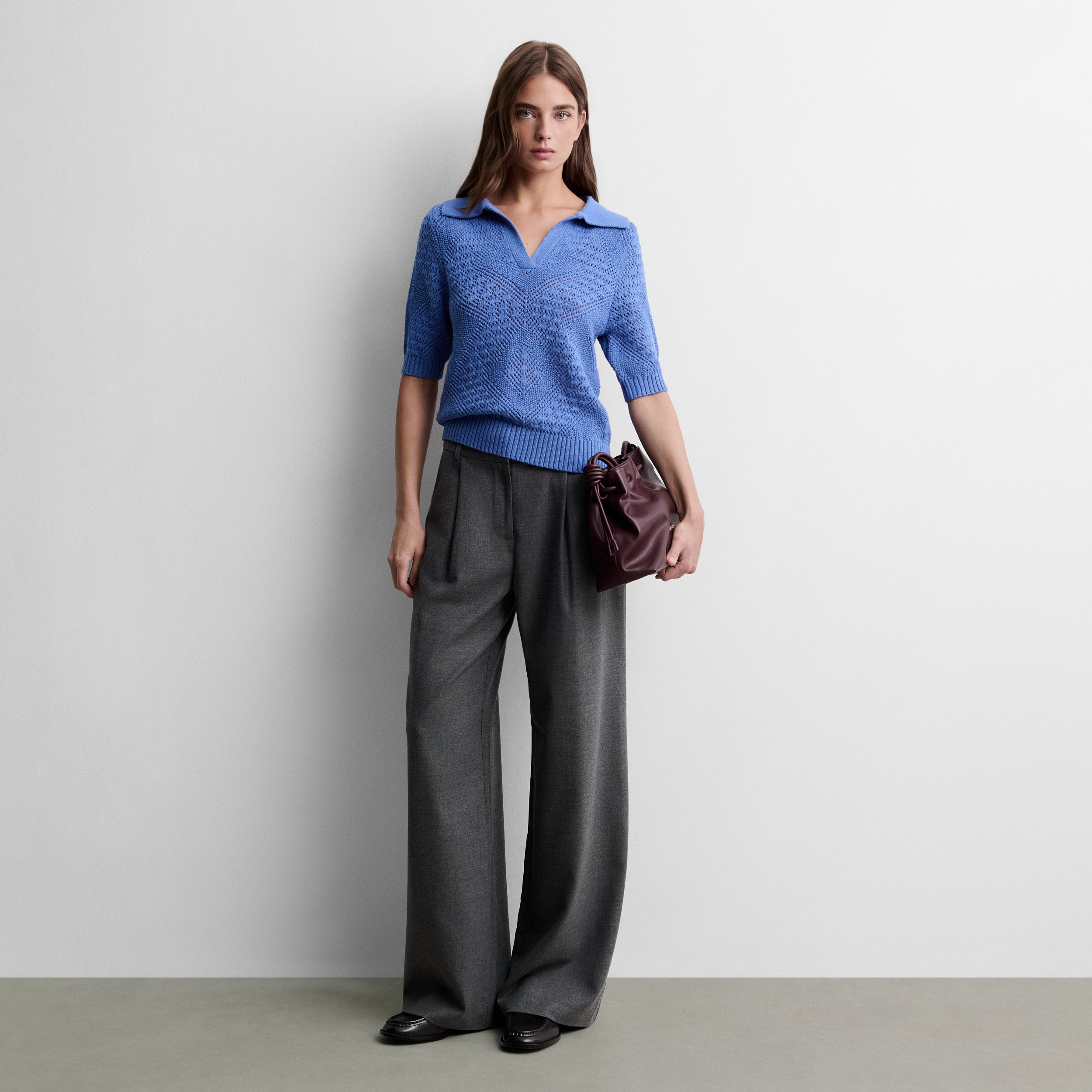 Polo-neck knit top