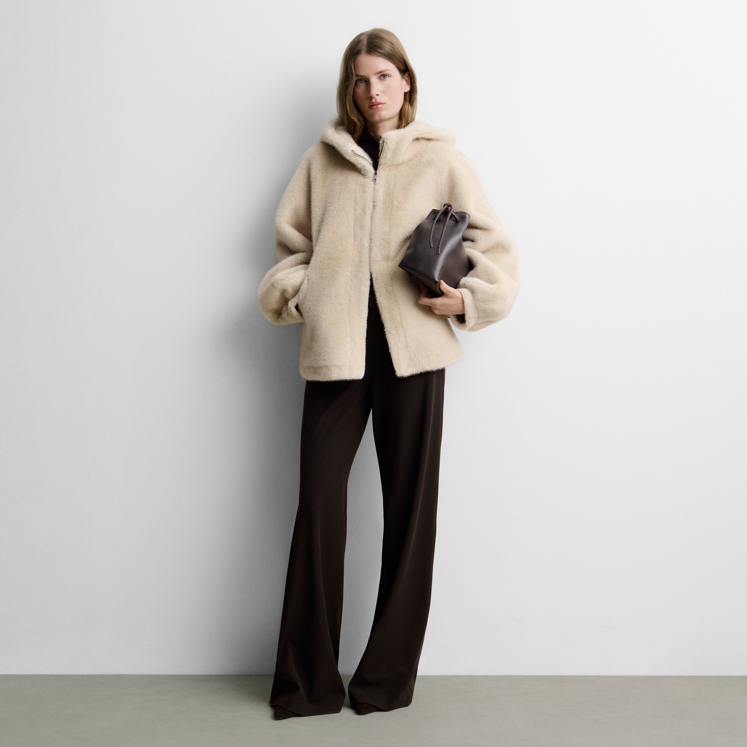 Faux-fur effect long jacket