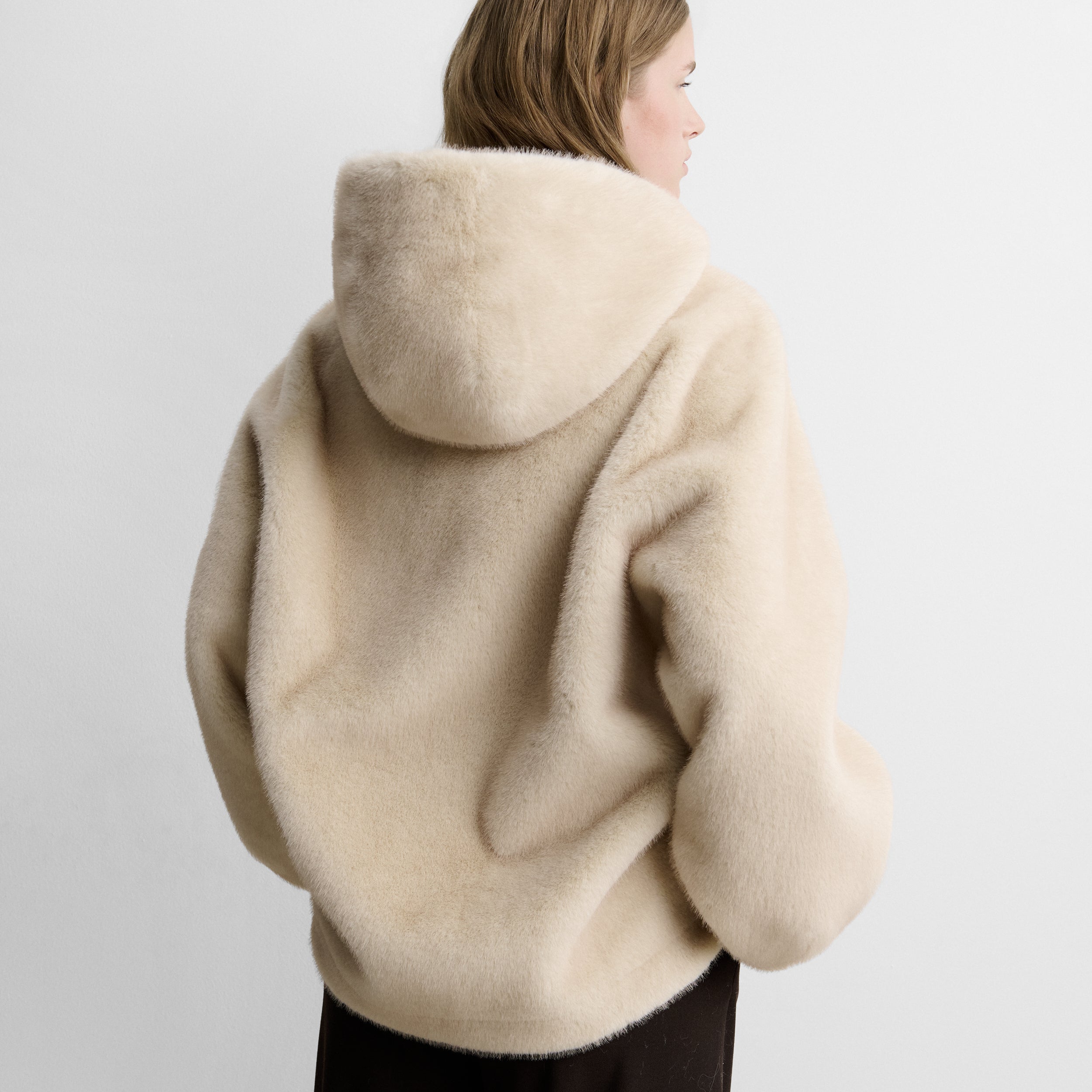 Faux-fur effect long jacket