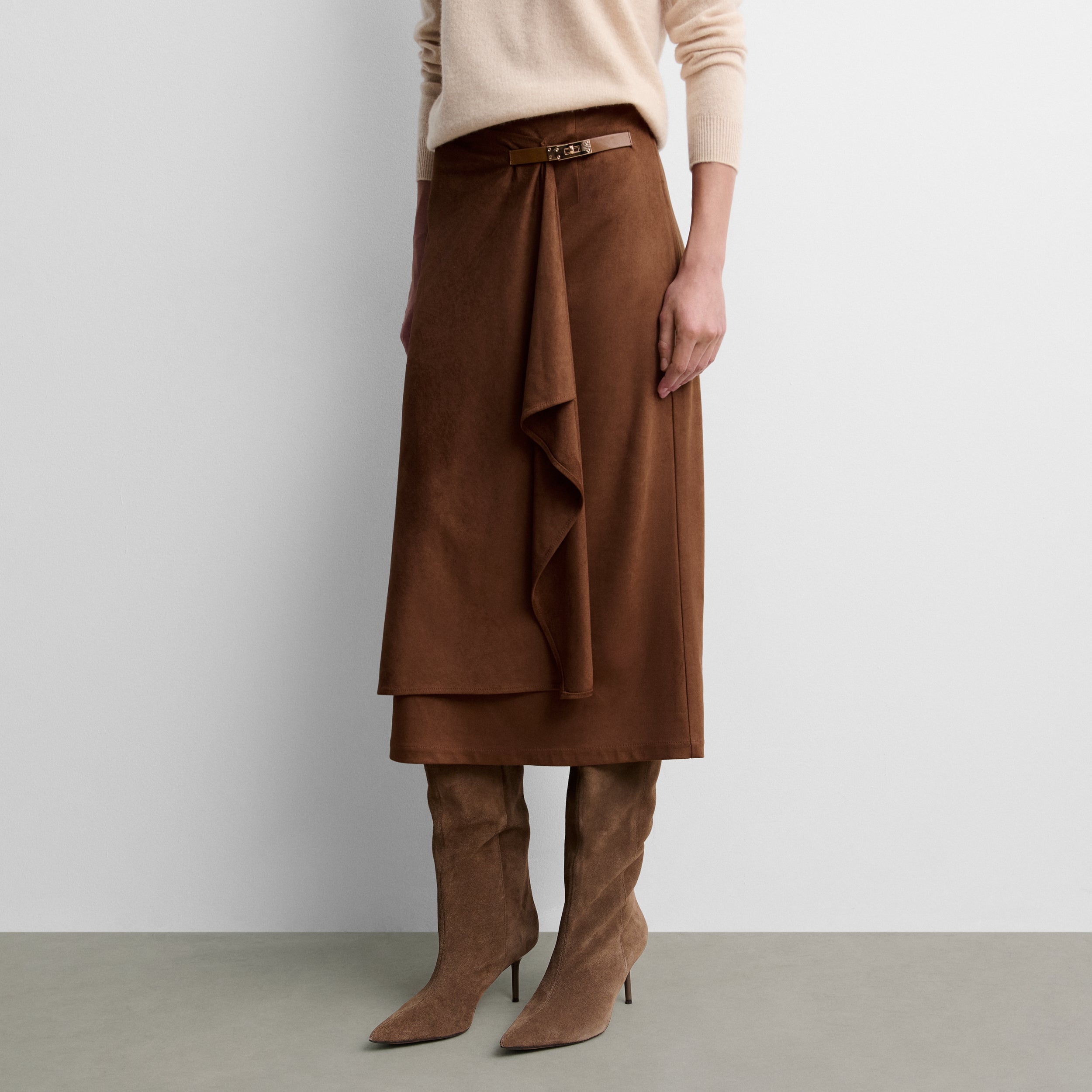 Faux suede midi skirt