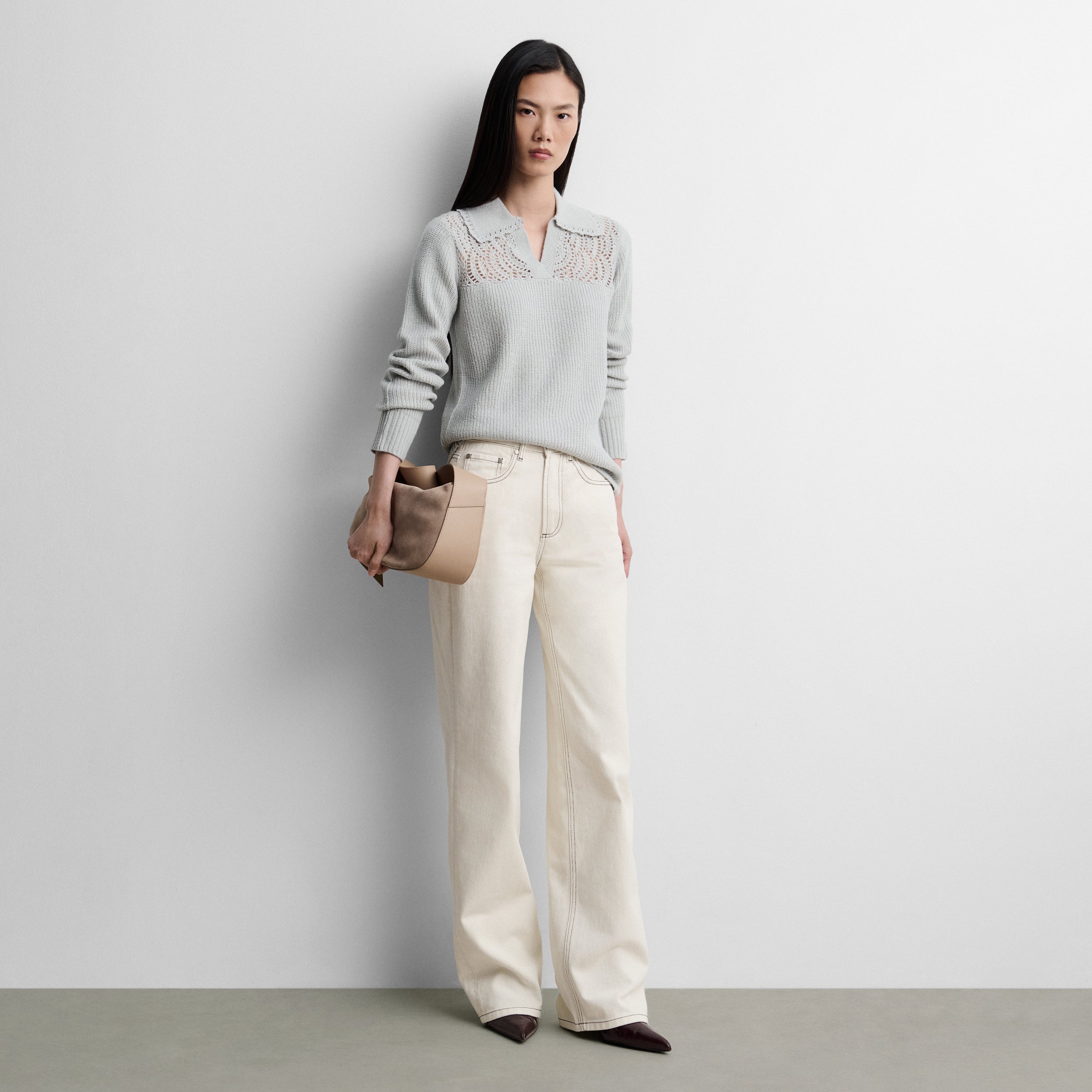 Polo sweater with openwork detail