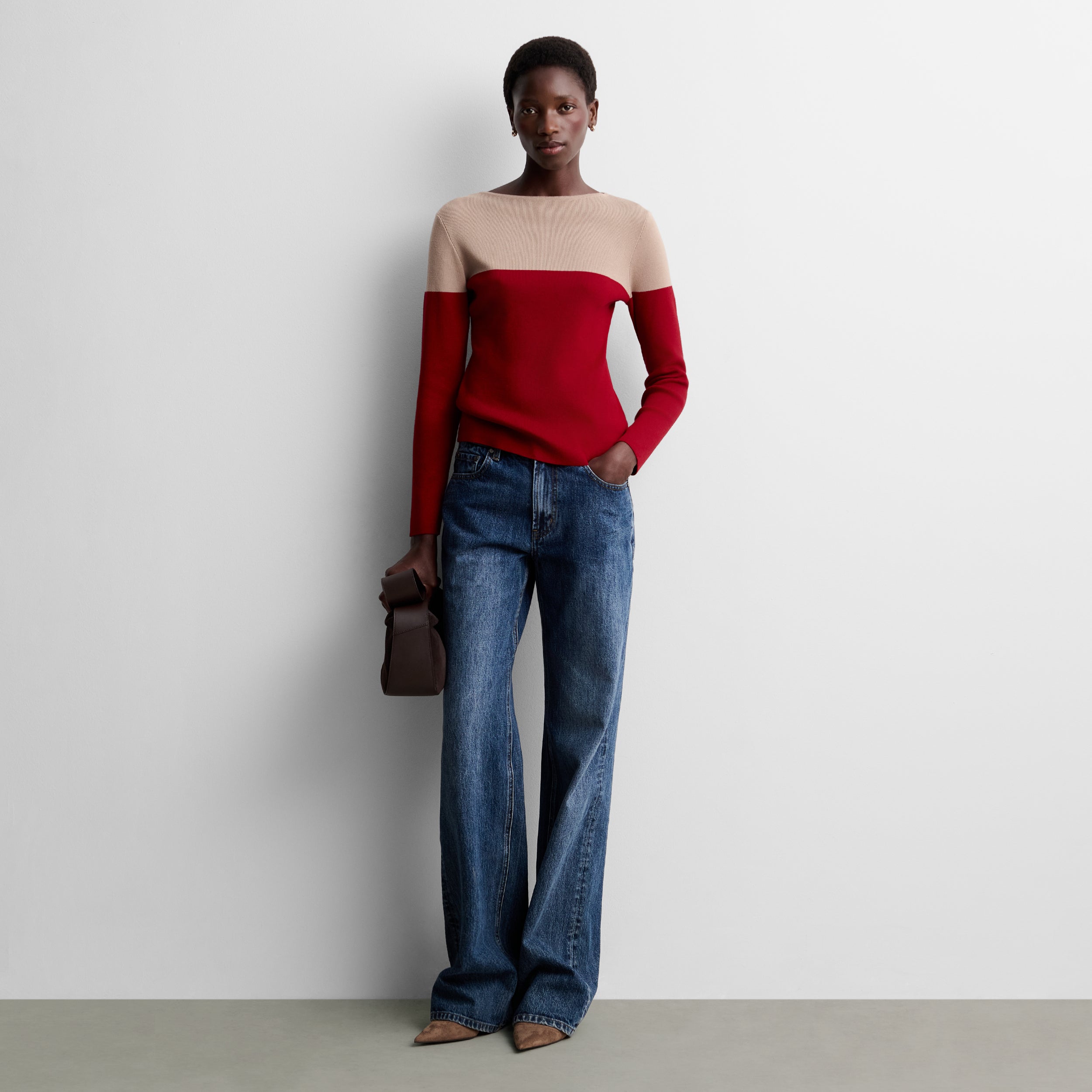 Two-tone knit sweater