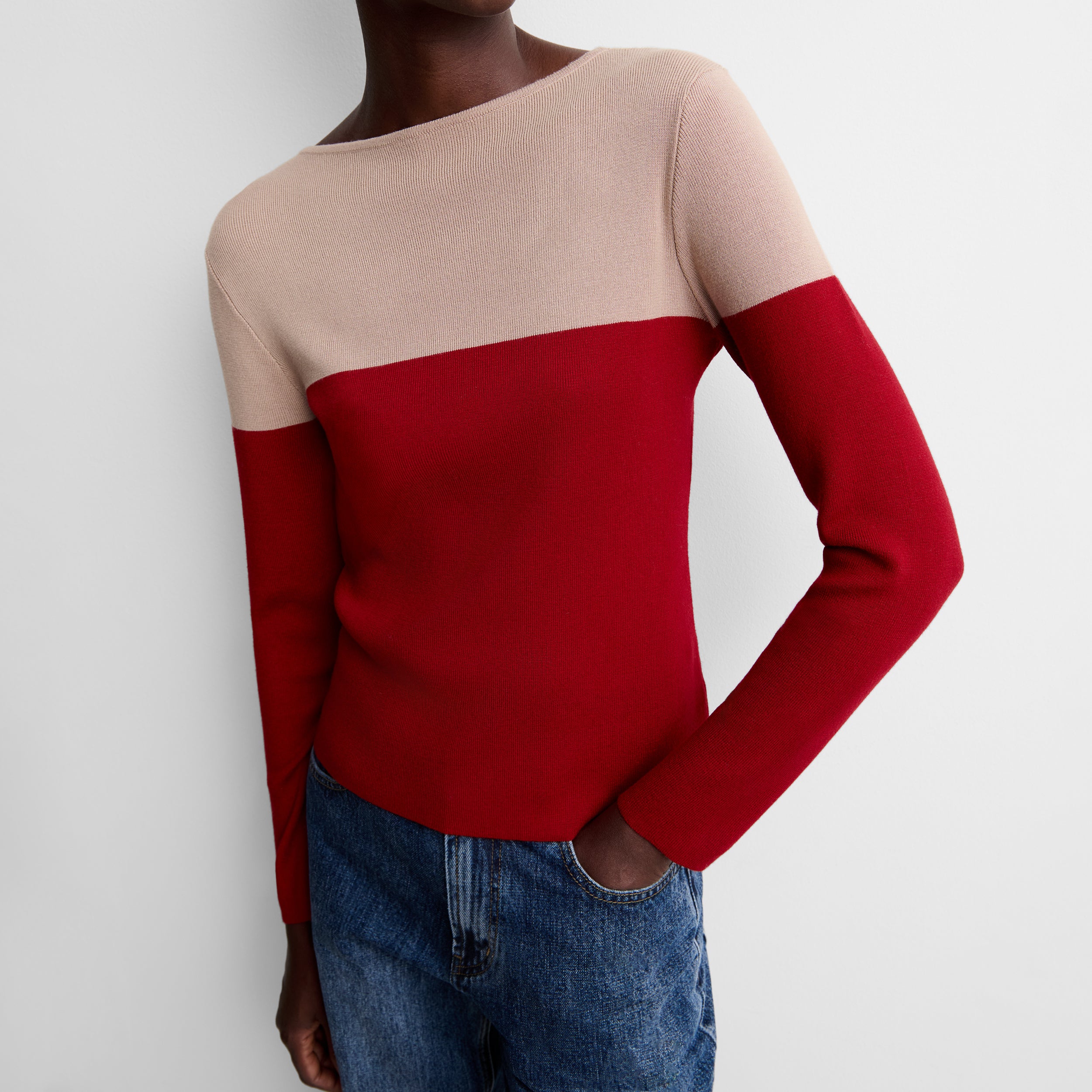 Two-tone knit sweater