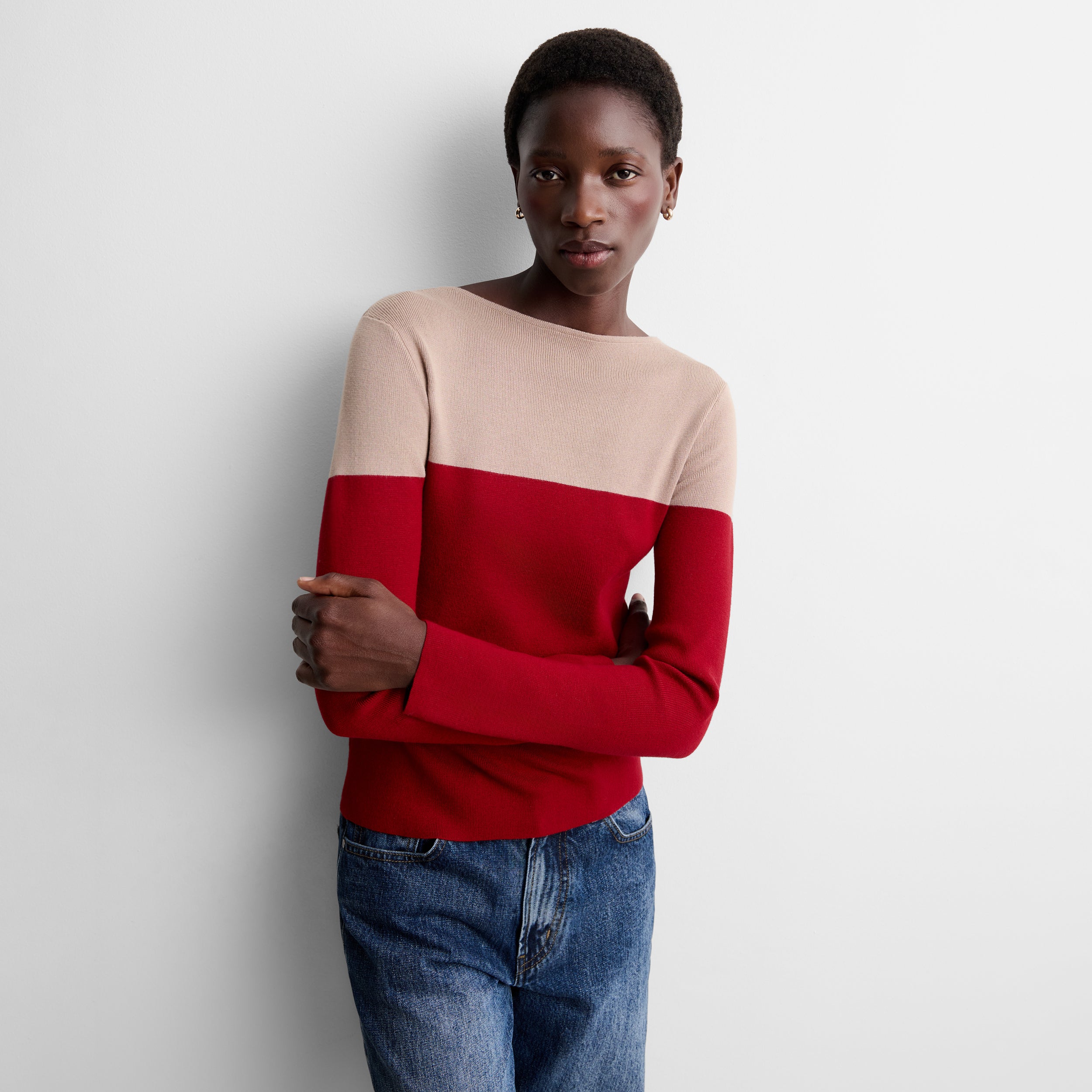 Two-tone knit sweater