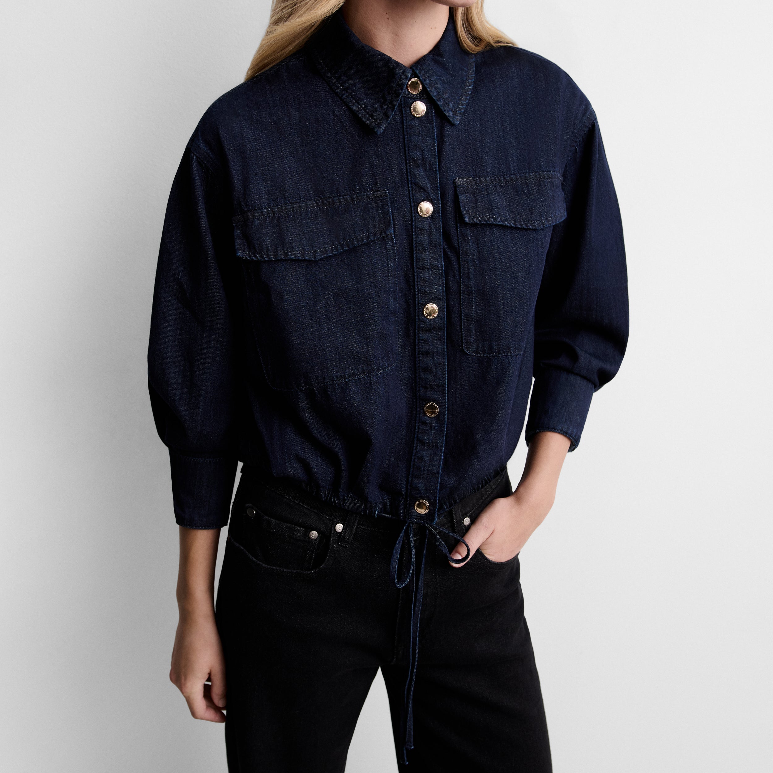 Blusa crop efecto denim