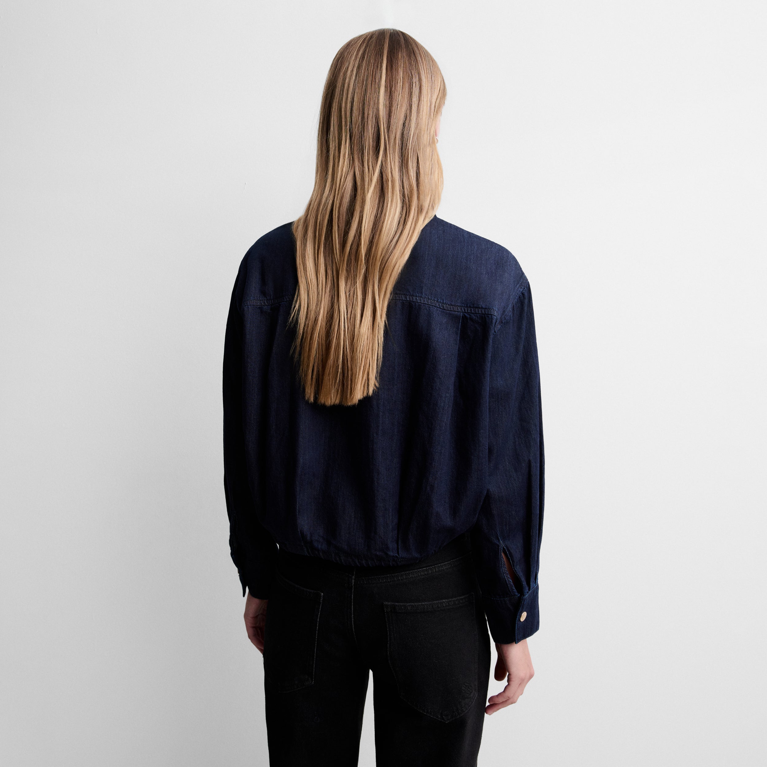 Blusa crop efecto denim