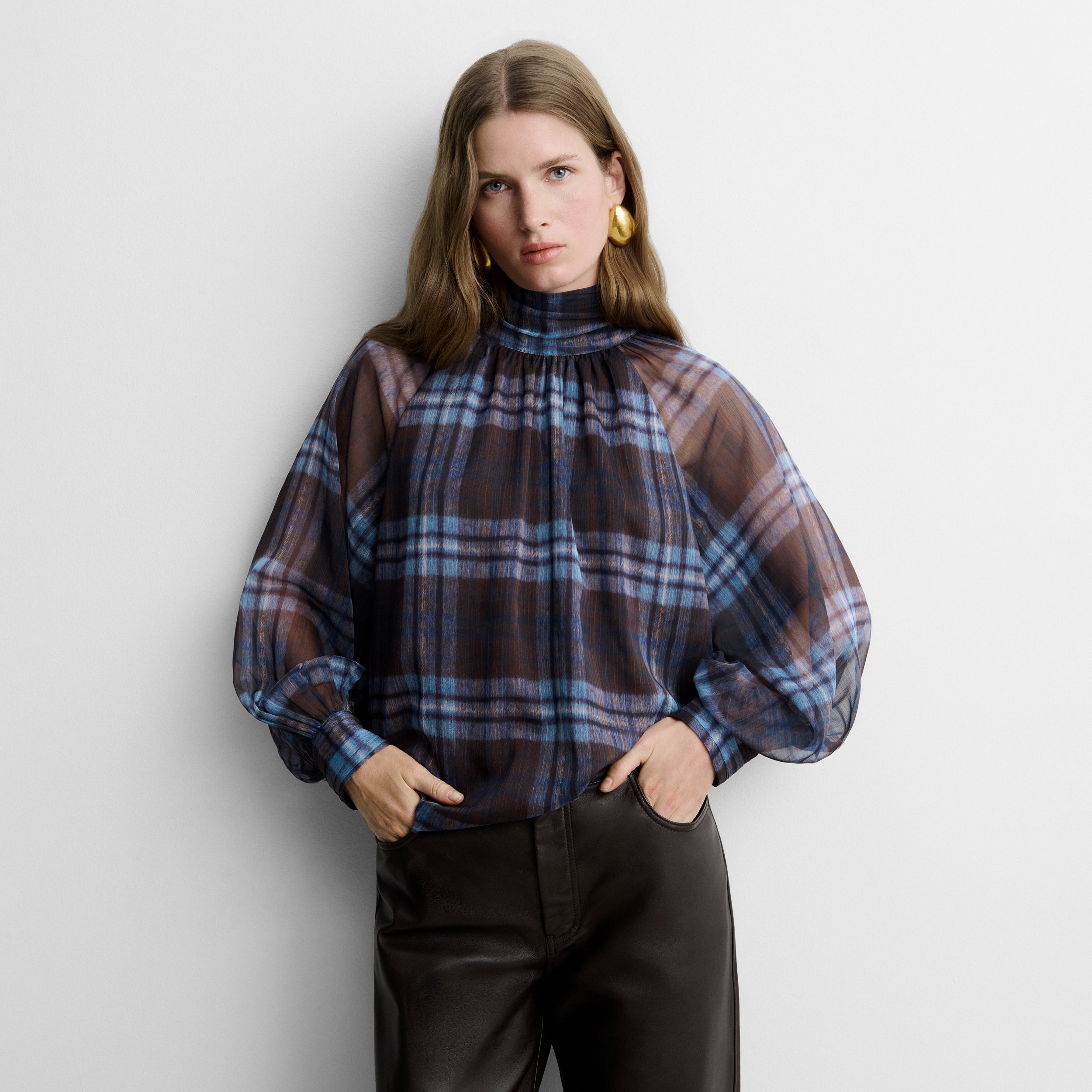 Blusa fluida estampado cuadros