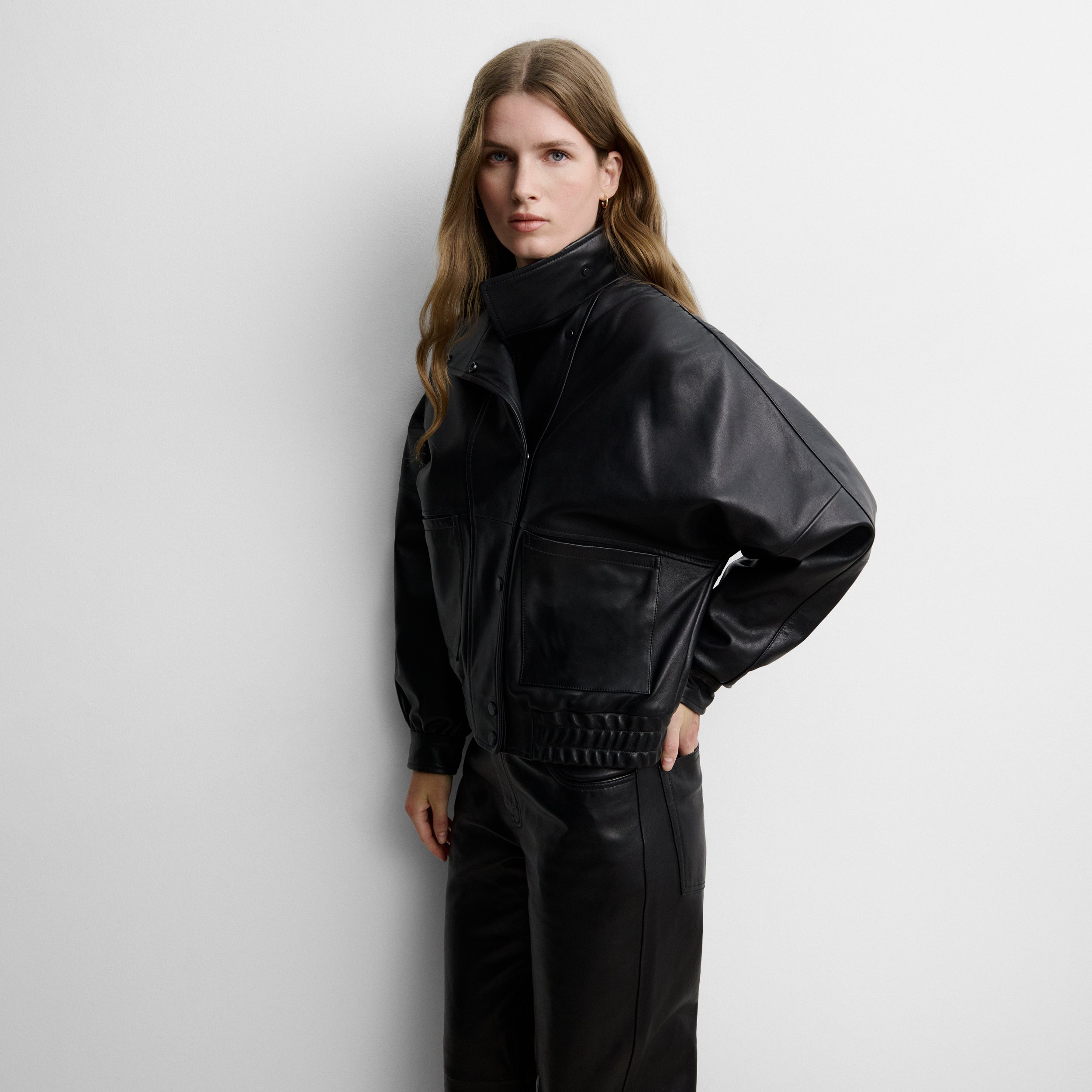 Faux leather bomber jacket