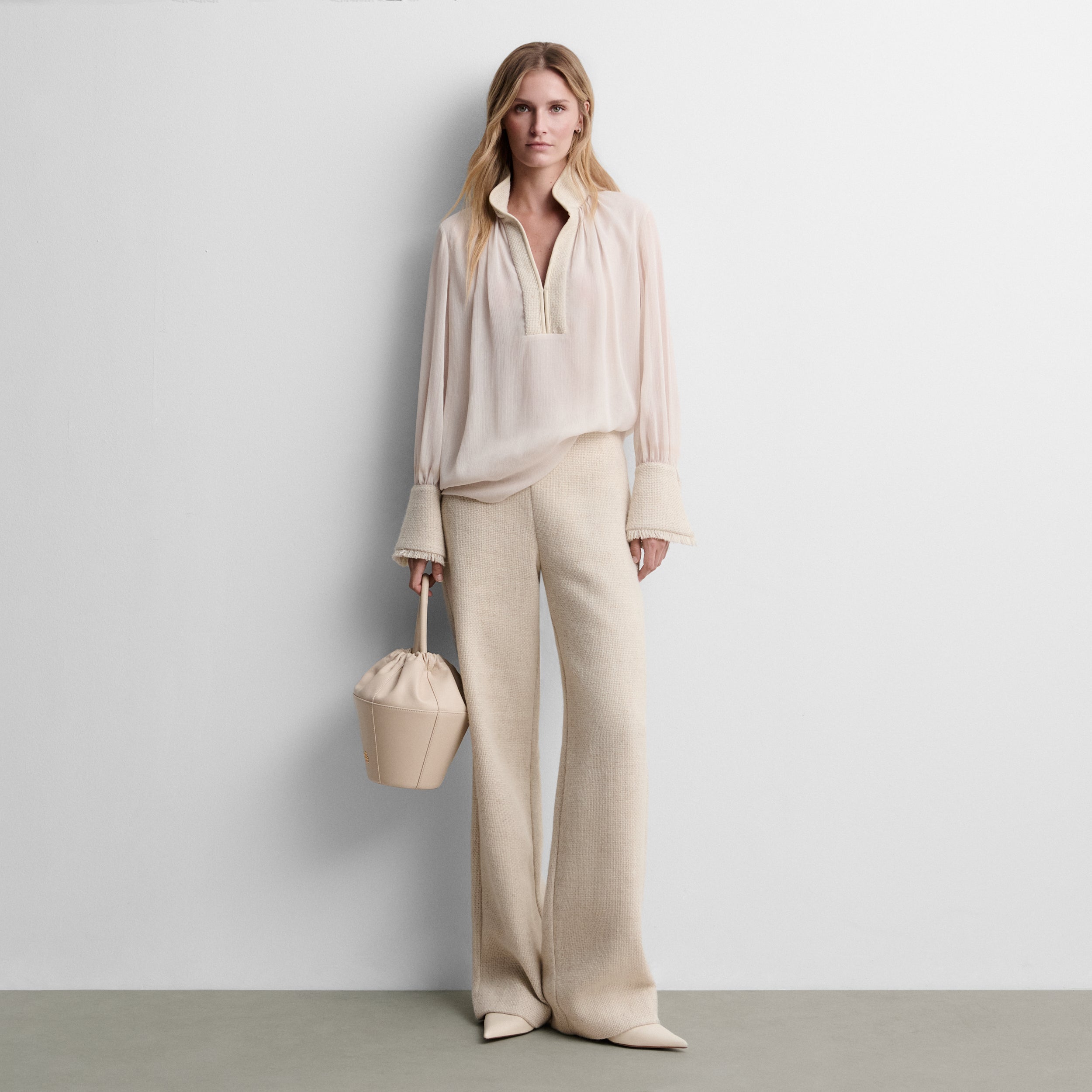 Two-material chiffon blouse