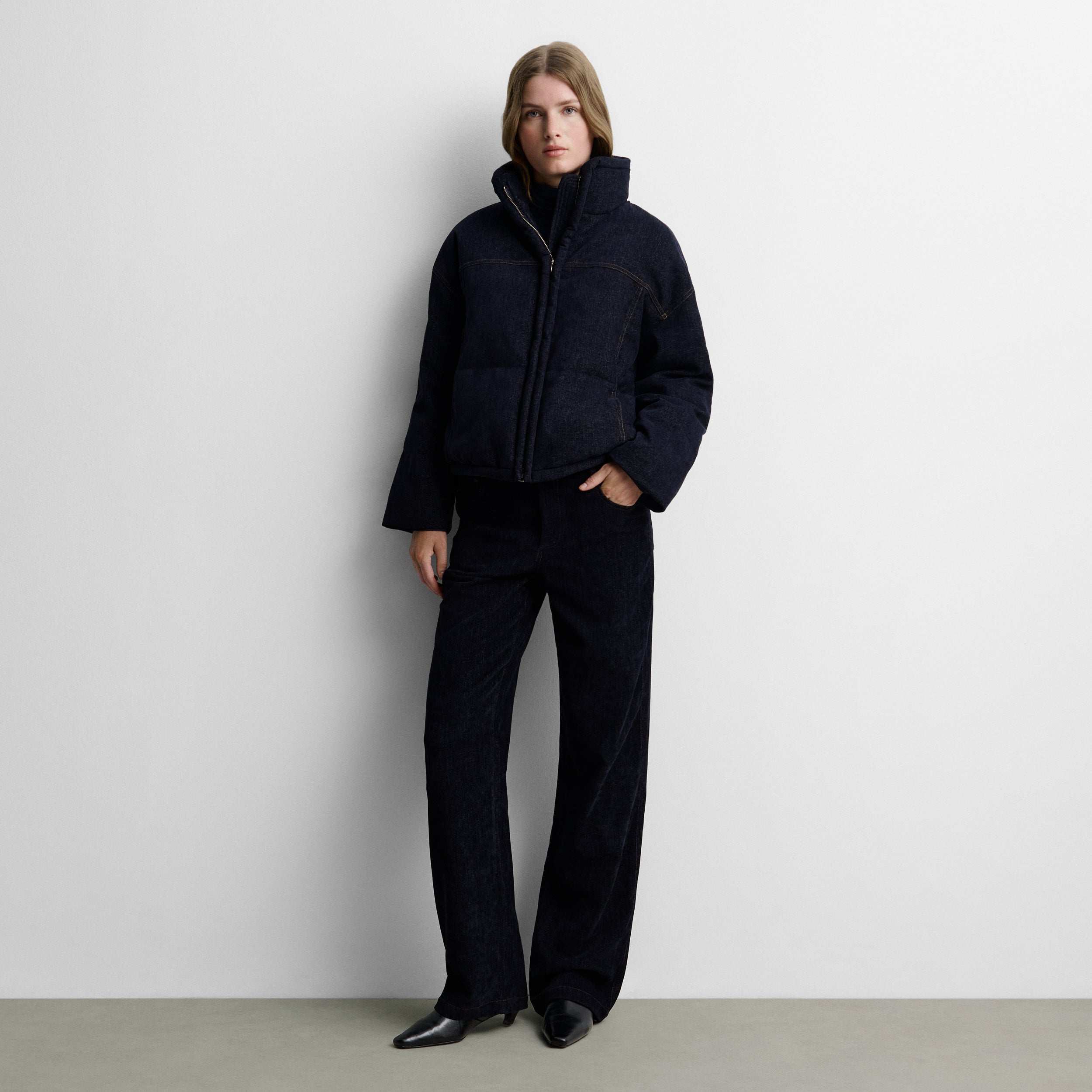 Straight denim-effect trousers