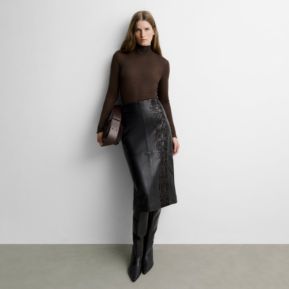 Asymmetric nappa leather skirt