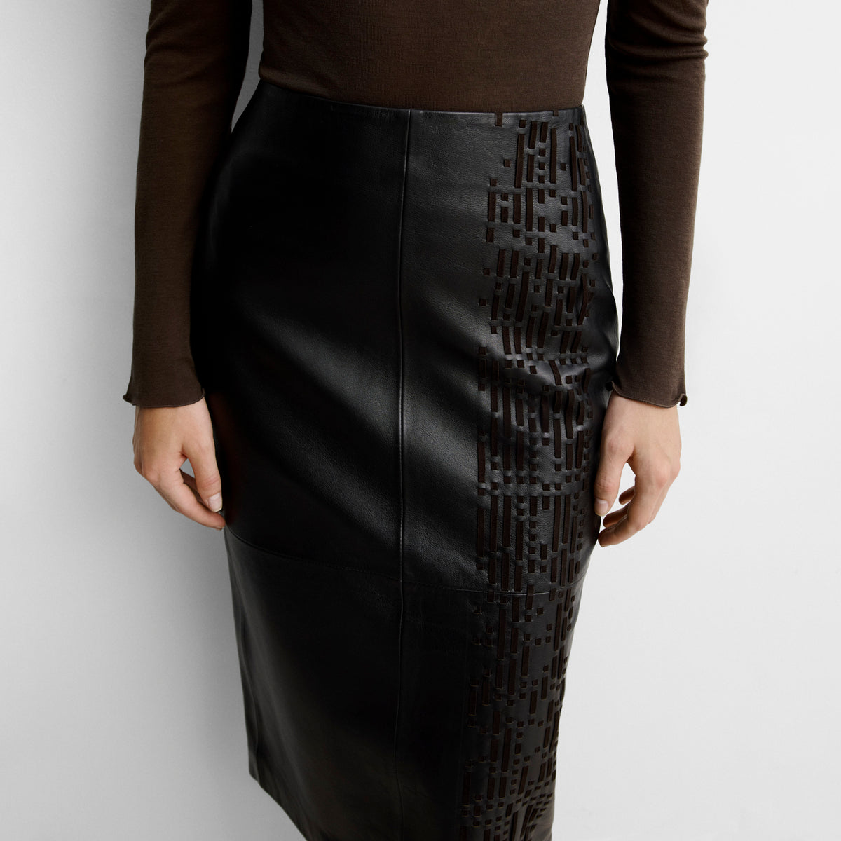 Asymmetric nappa leather skirt
