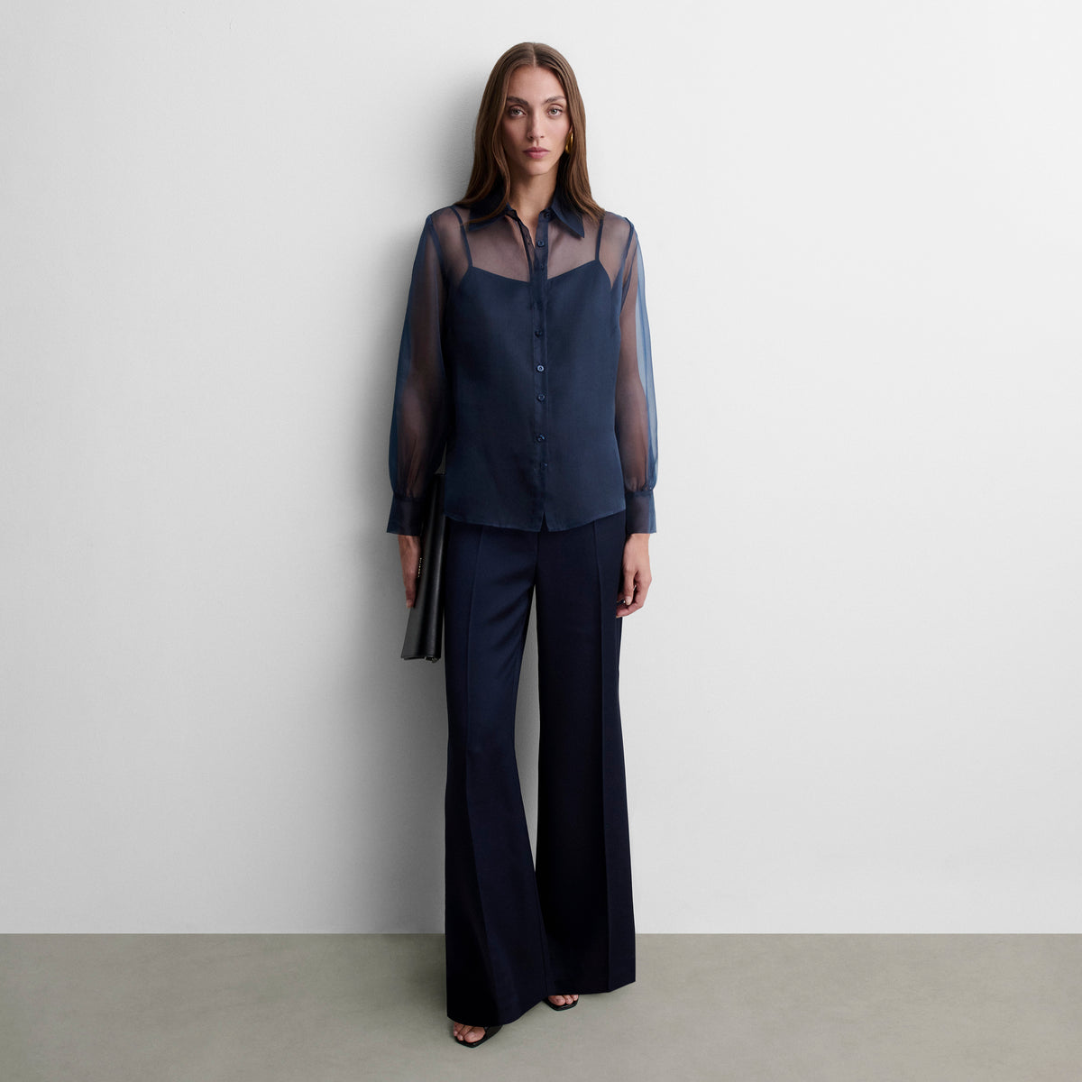High-waisted flared trousers