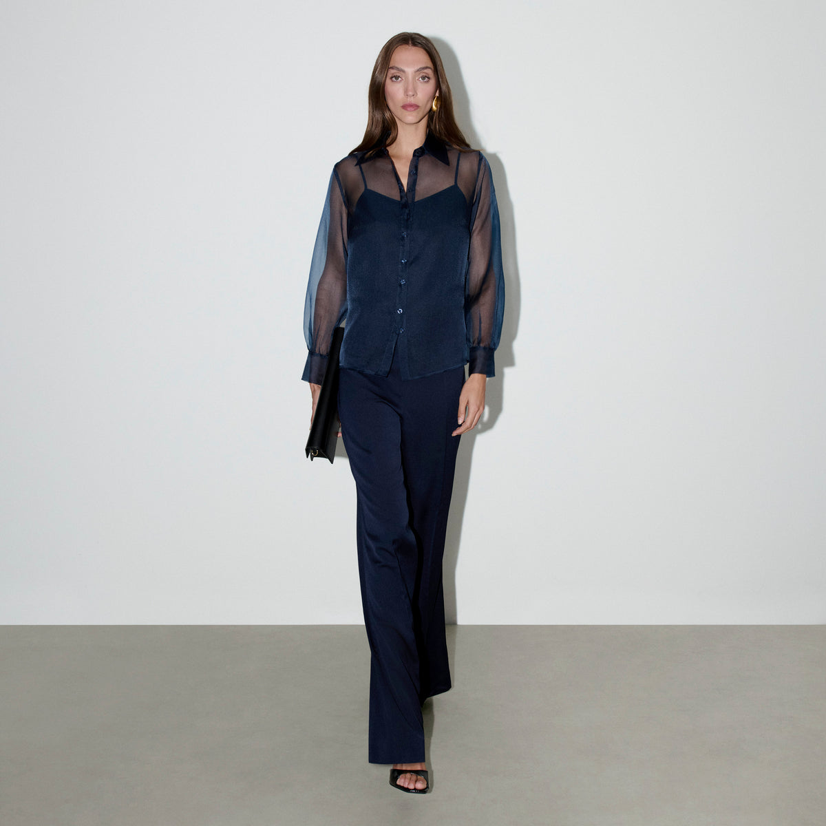 High-waisted flared trousers