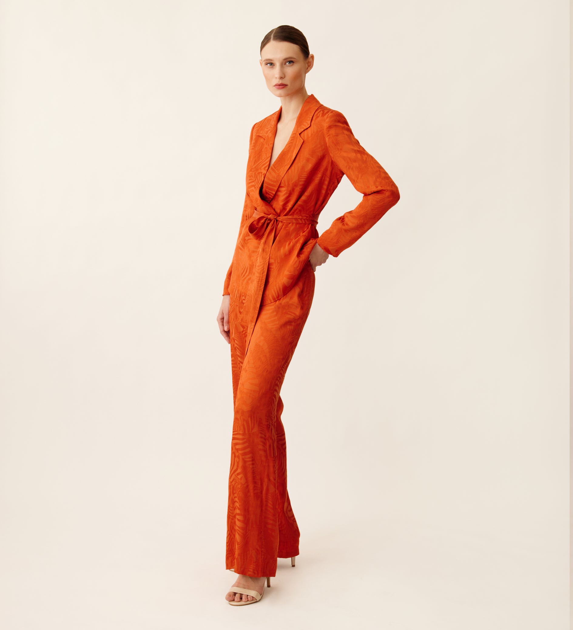 Long flowing jacquard trousers