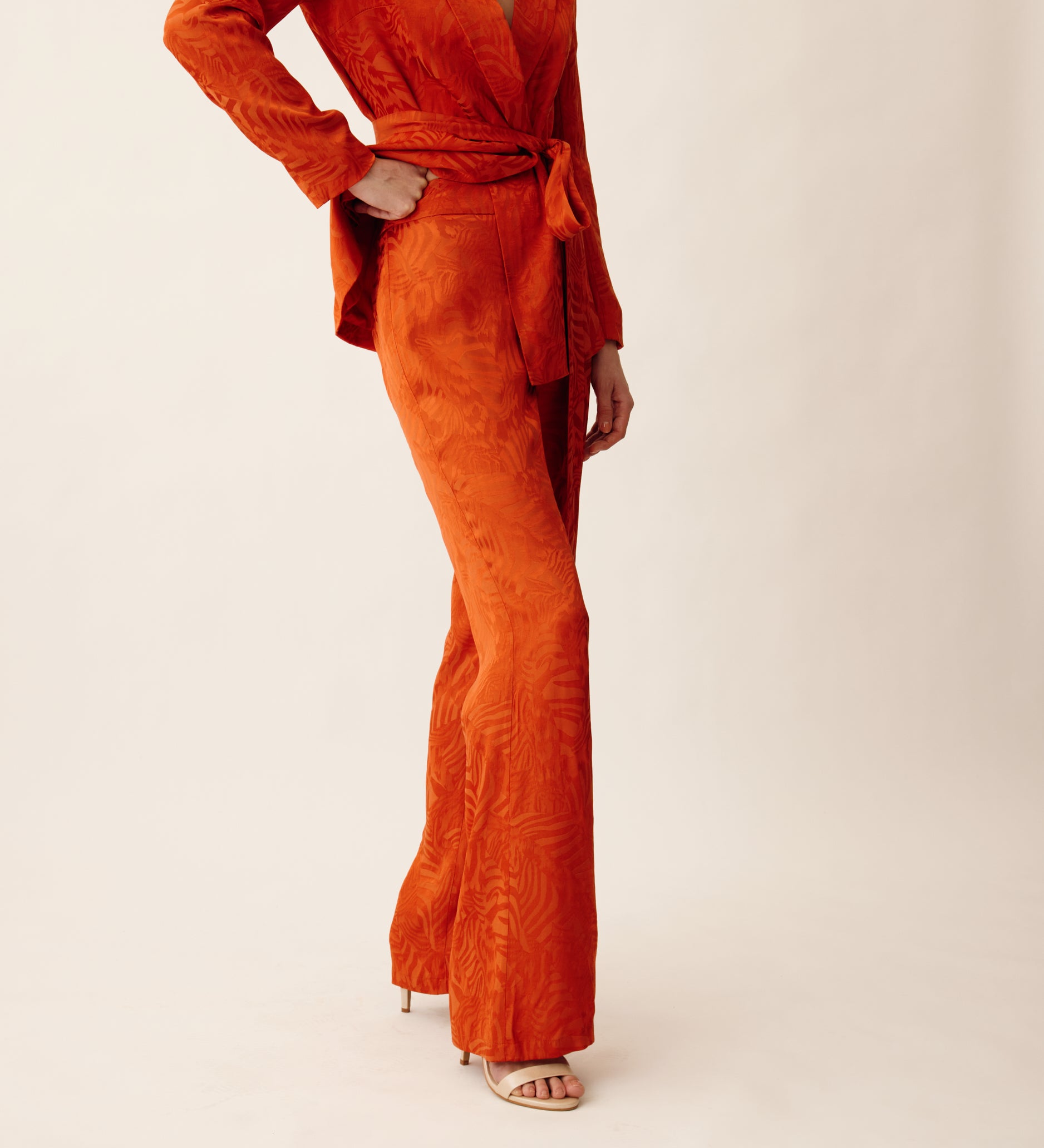 Long flowing jacquard trousers