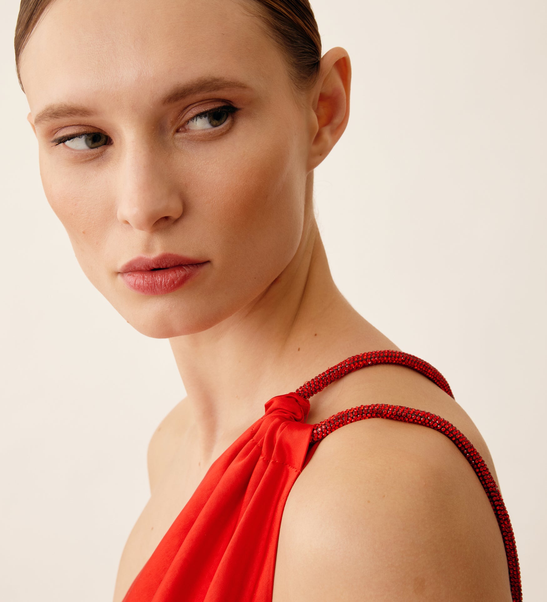 Long asymmetric satin dress