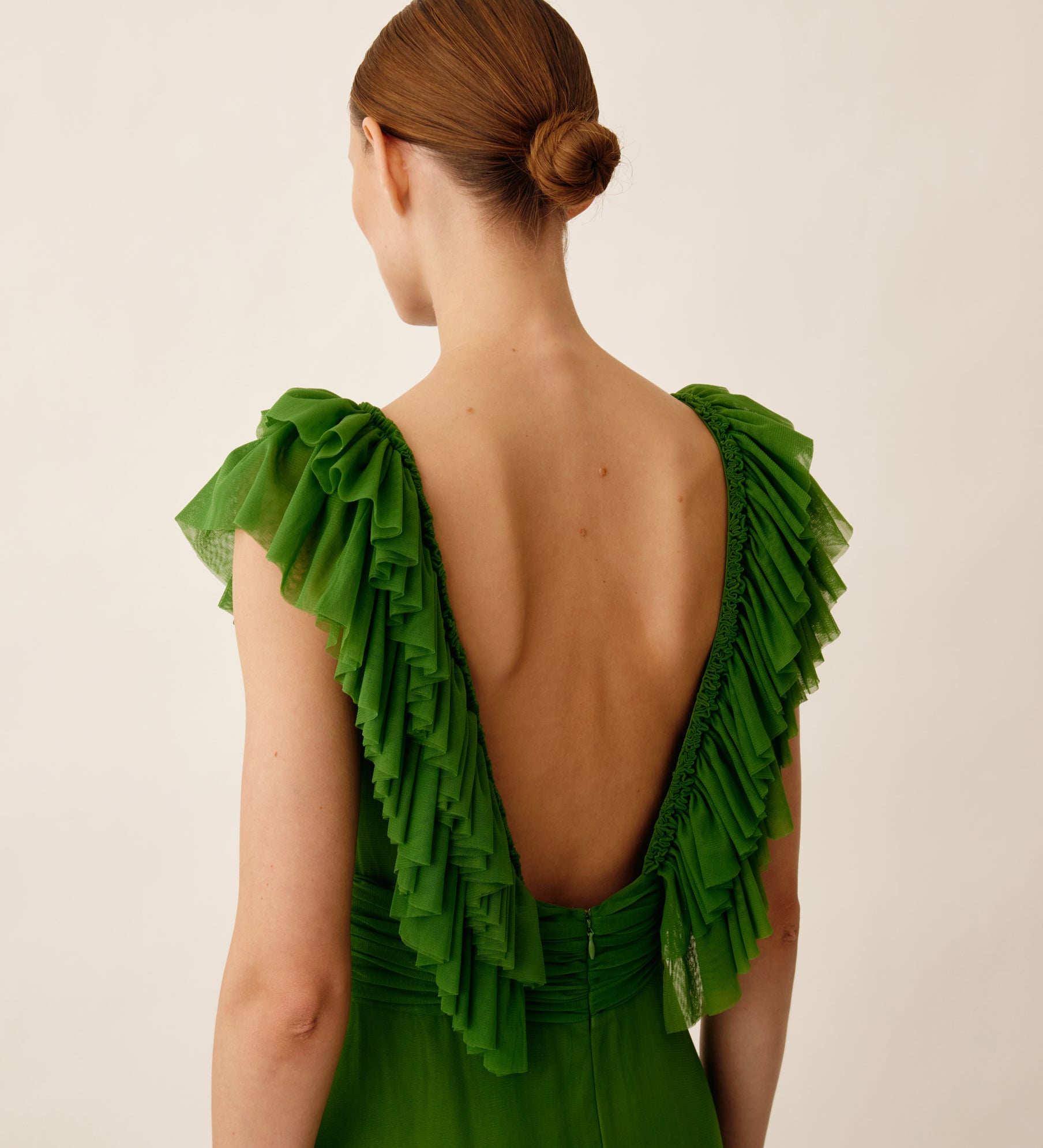 Long tulle dress with ruffles