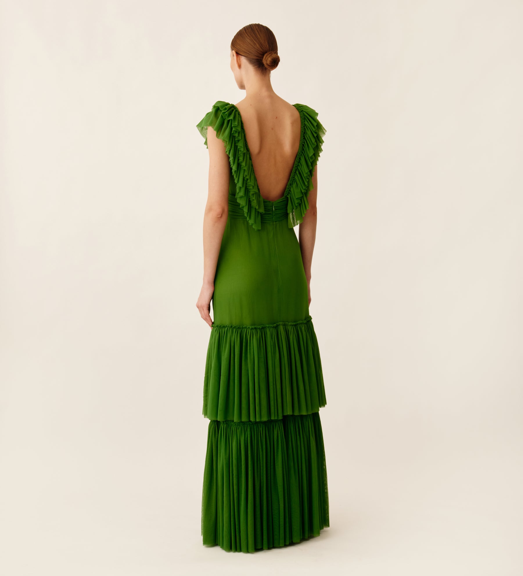 Long tulle dress with ruffles