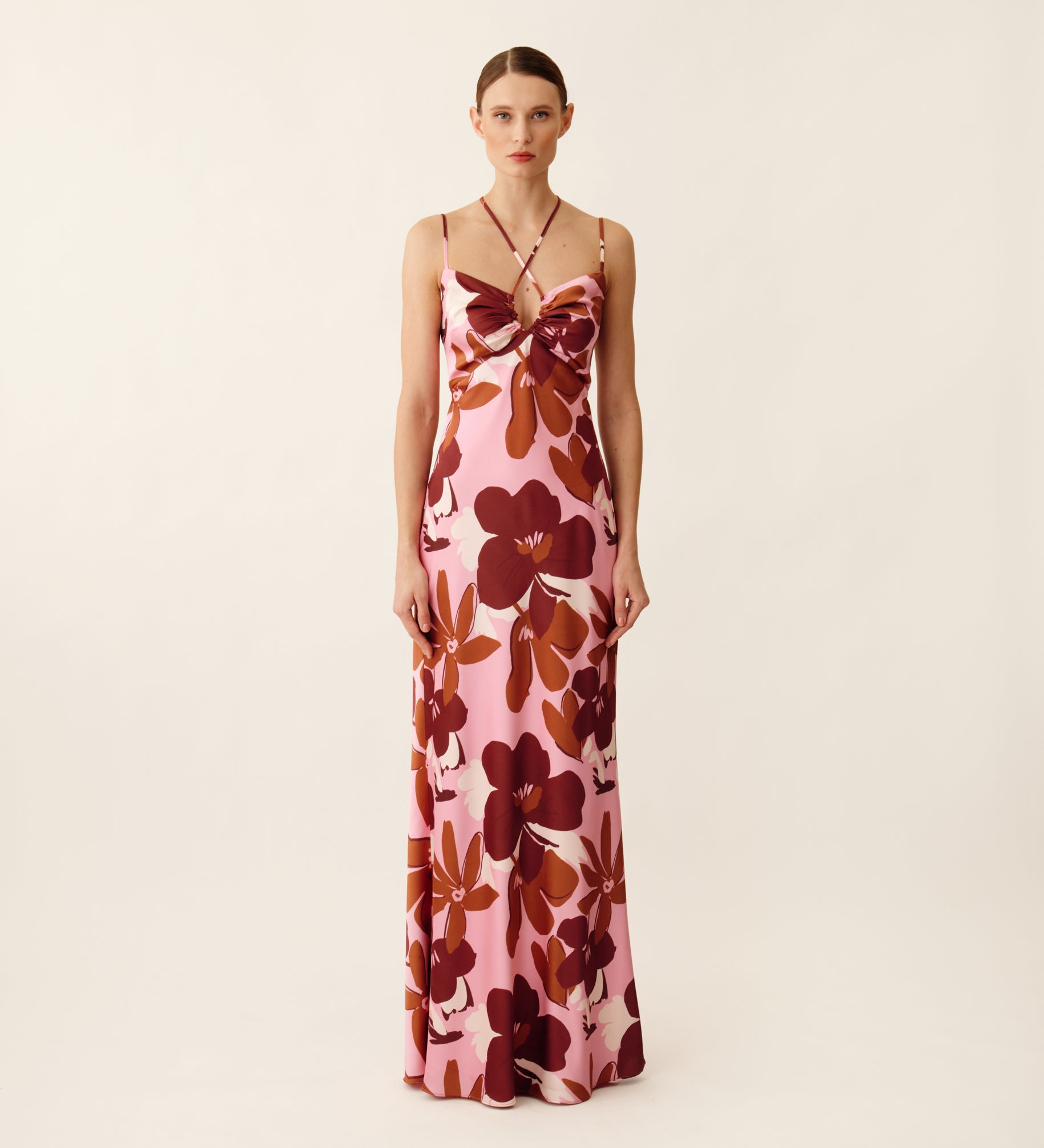 Long printed satin dress