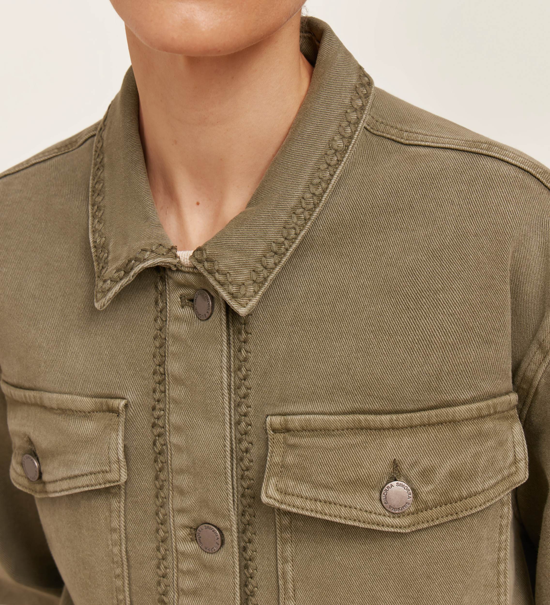 Embroidered cotton twill overshirt