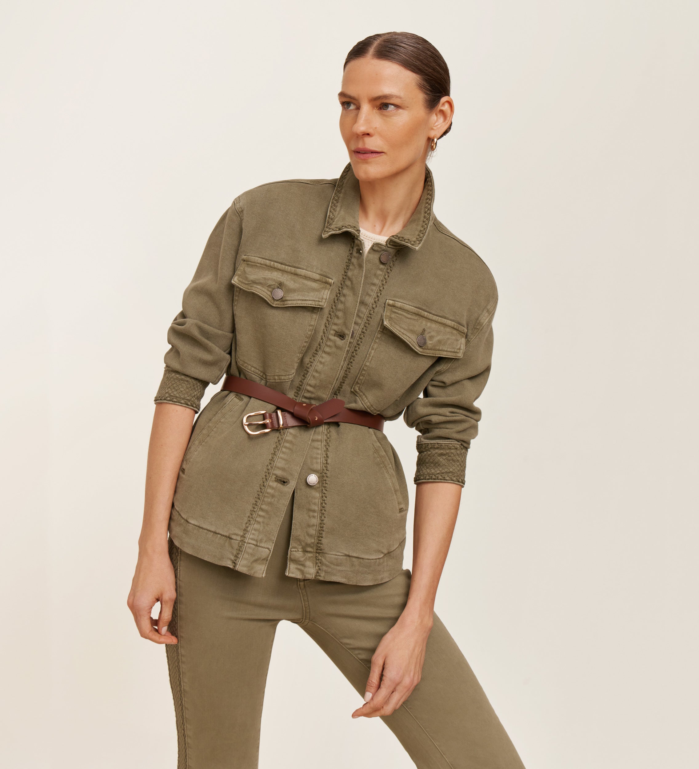 Embroidered cotton twill overshirt