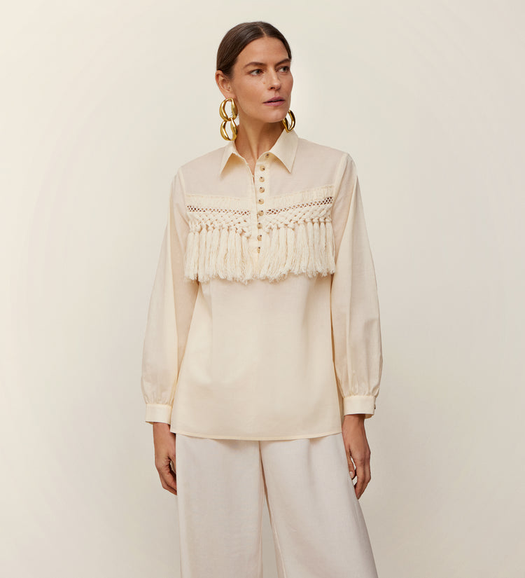 Blouse à empiècement à franges