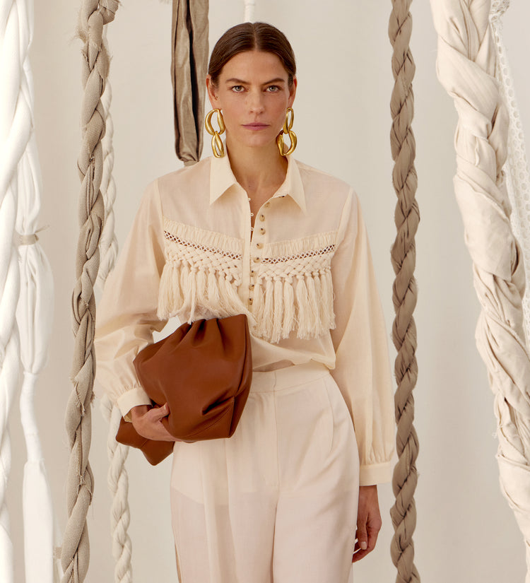 Blouse à empiècement à franges