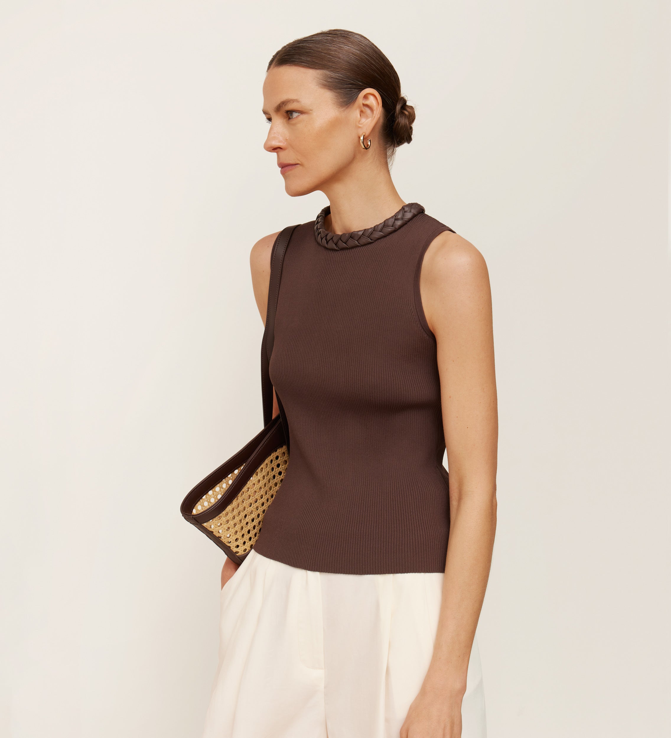 Eco-leather braid tricot top