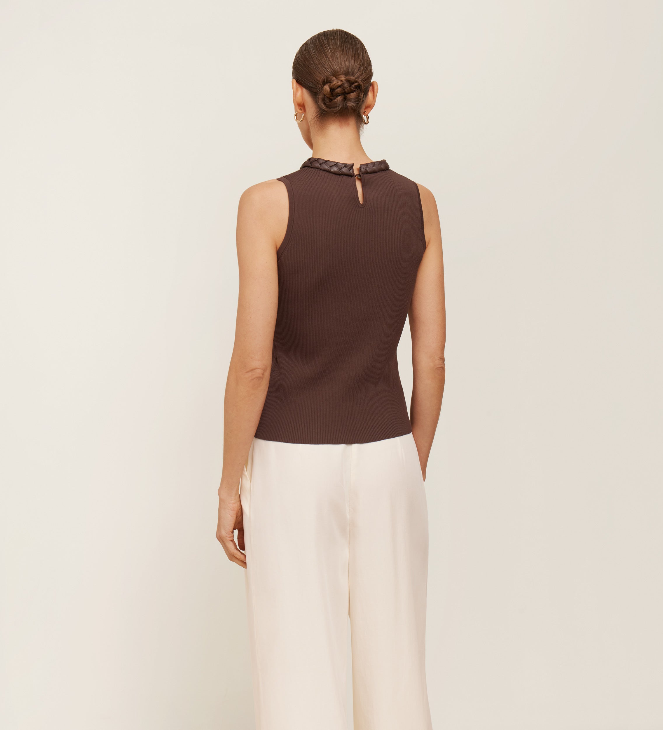 Eco-leather braid tricot top