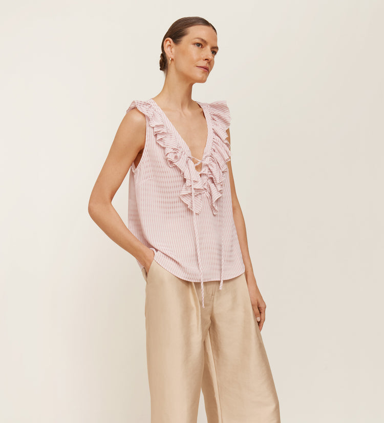Blouse sans manches à volants
