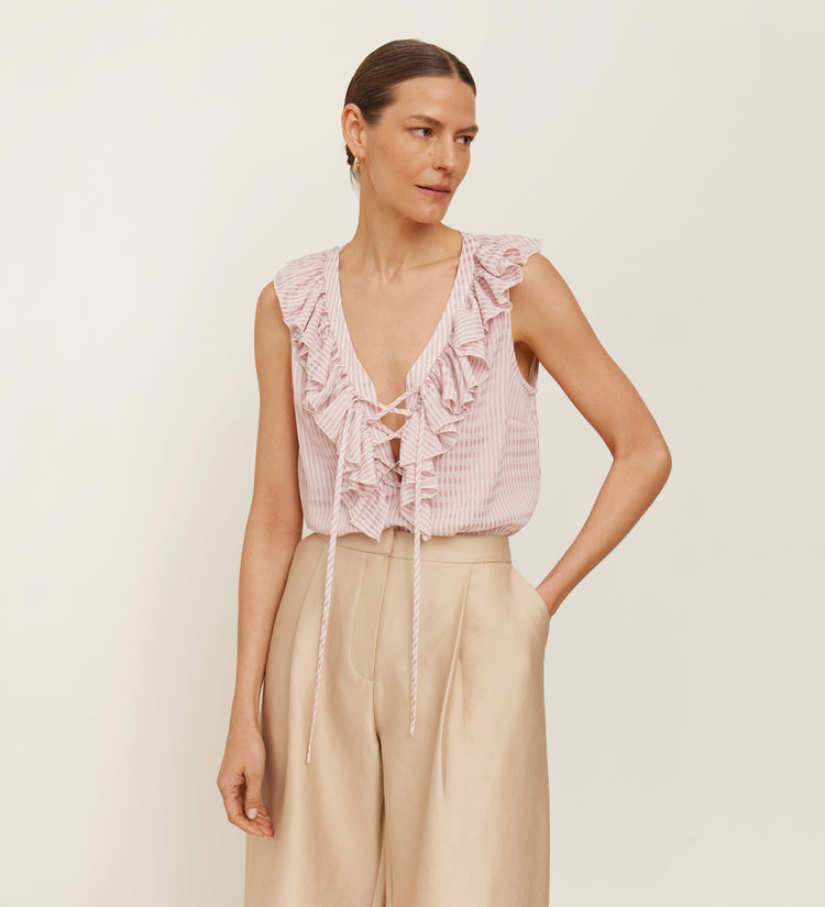 Blouse sans manches à volants