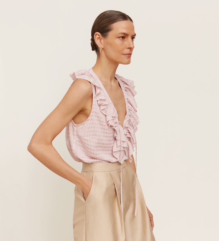 Blouse sans manches à volants