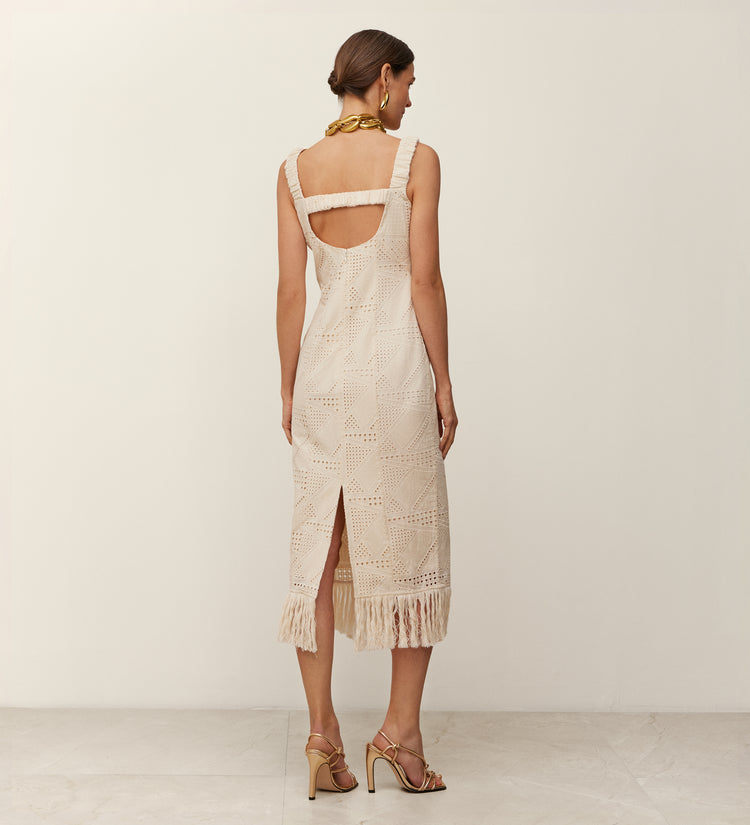 Vestido midi algodón bordado