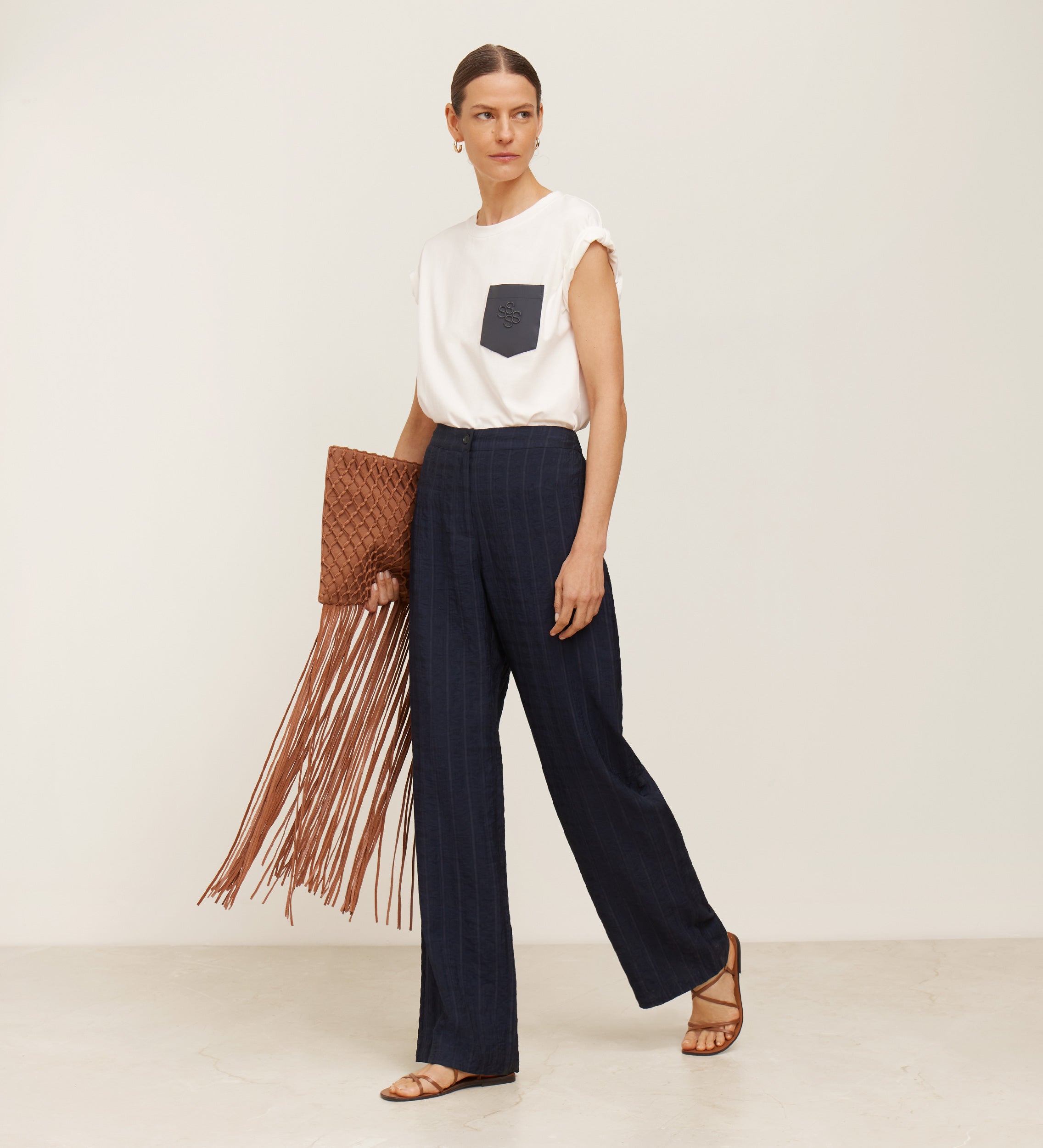 Wide textured trousers