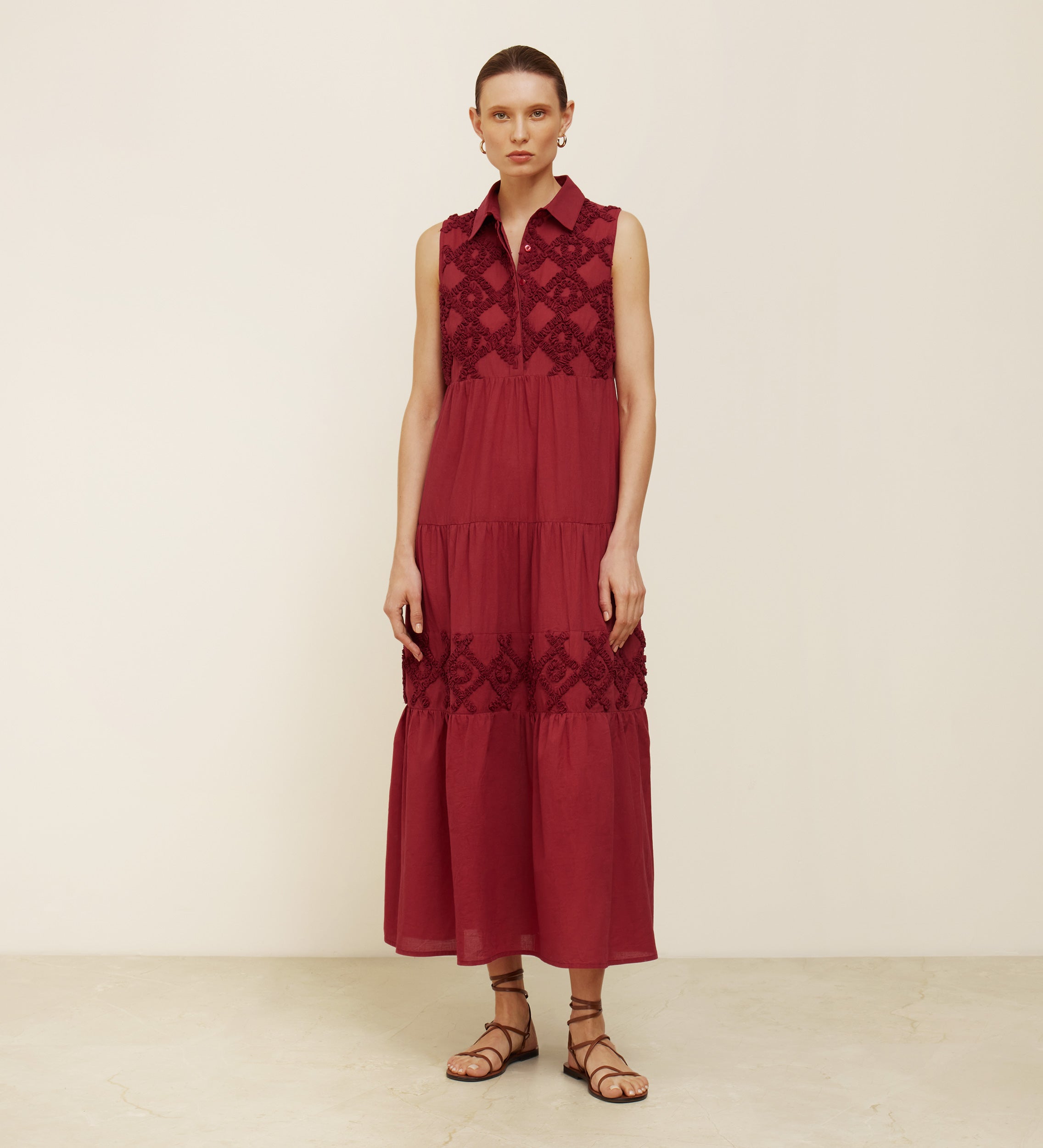 Embroidered dress with gathered floors