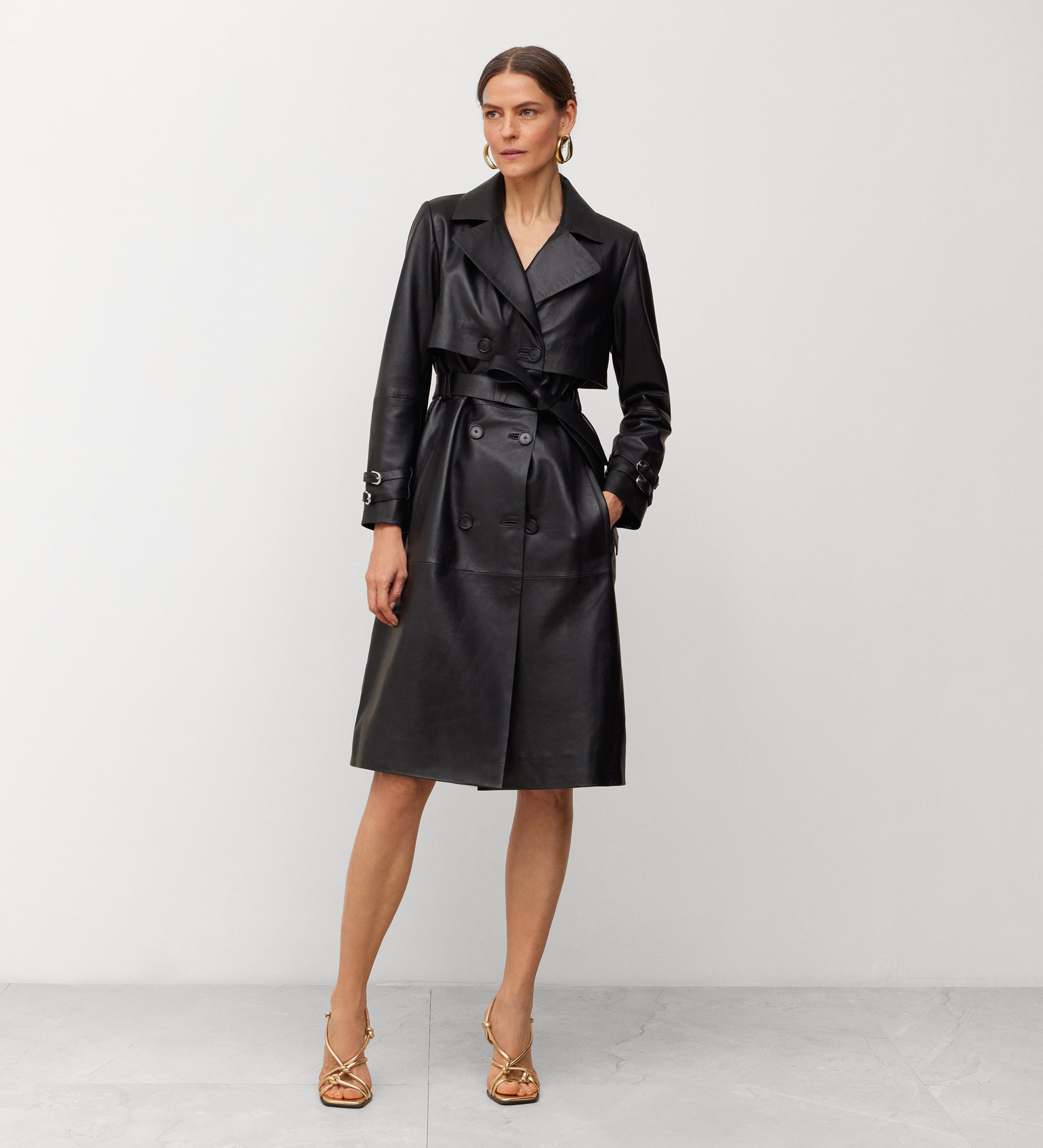 Nappa trench coat with buckles